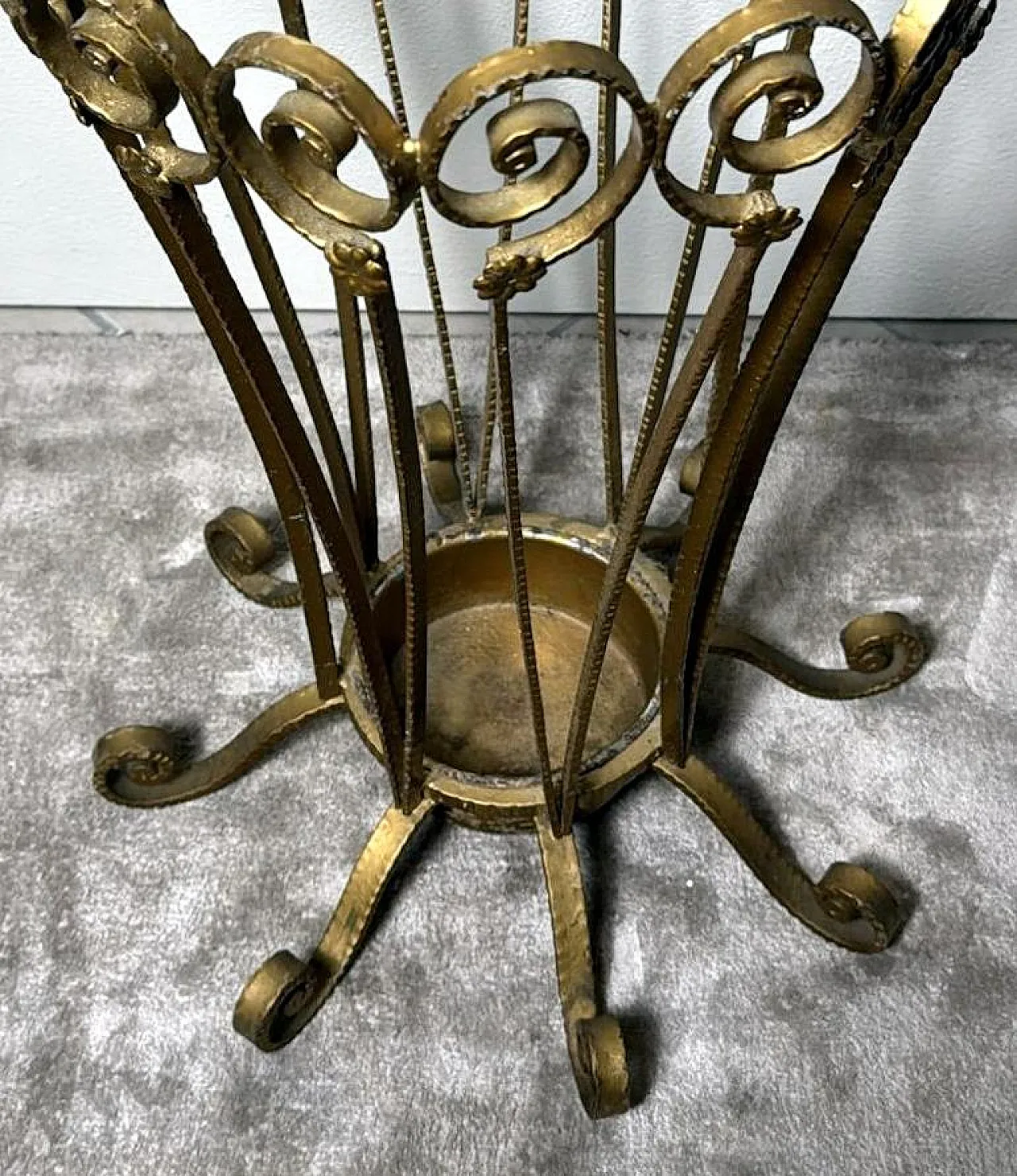 Pier Luigi Colli style gilded wrought iron umbrella stand, 1950s 9