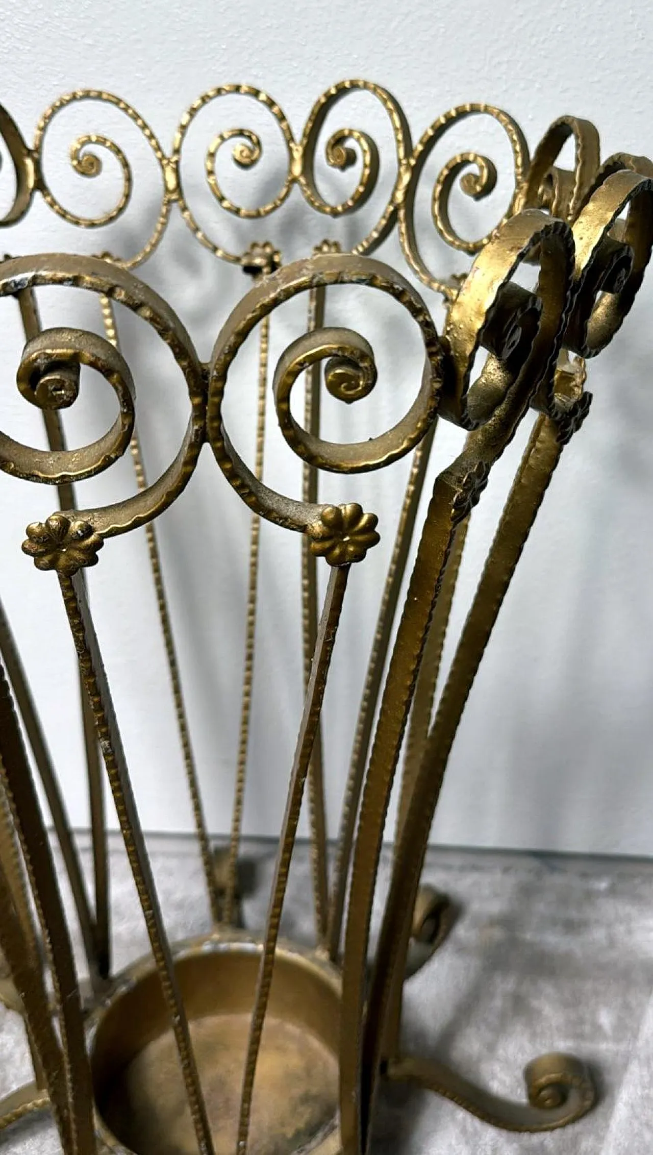 Pier Luigi Colli style gilded wrought iron umbrella stand, 1950s 11