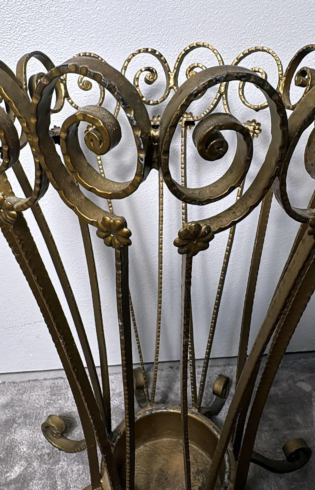 Pier Luigi Colli style gilded wrought iron umbrella stand, 1950s 12