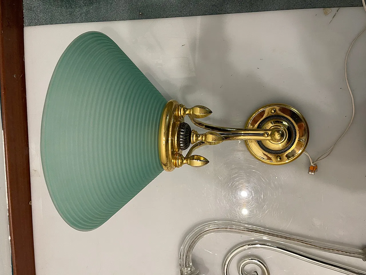 Large Brass and Green Murano Glass Sconces, 1970s, Set of 2 2