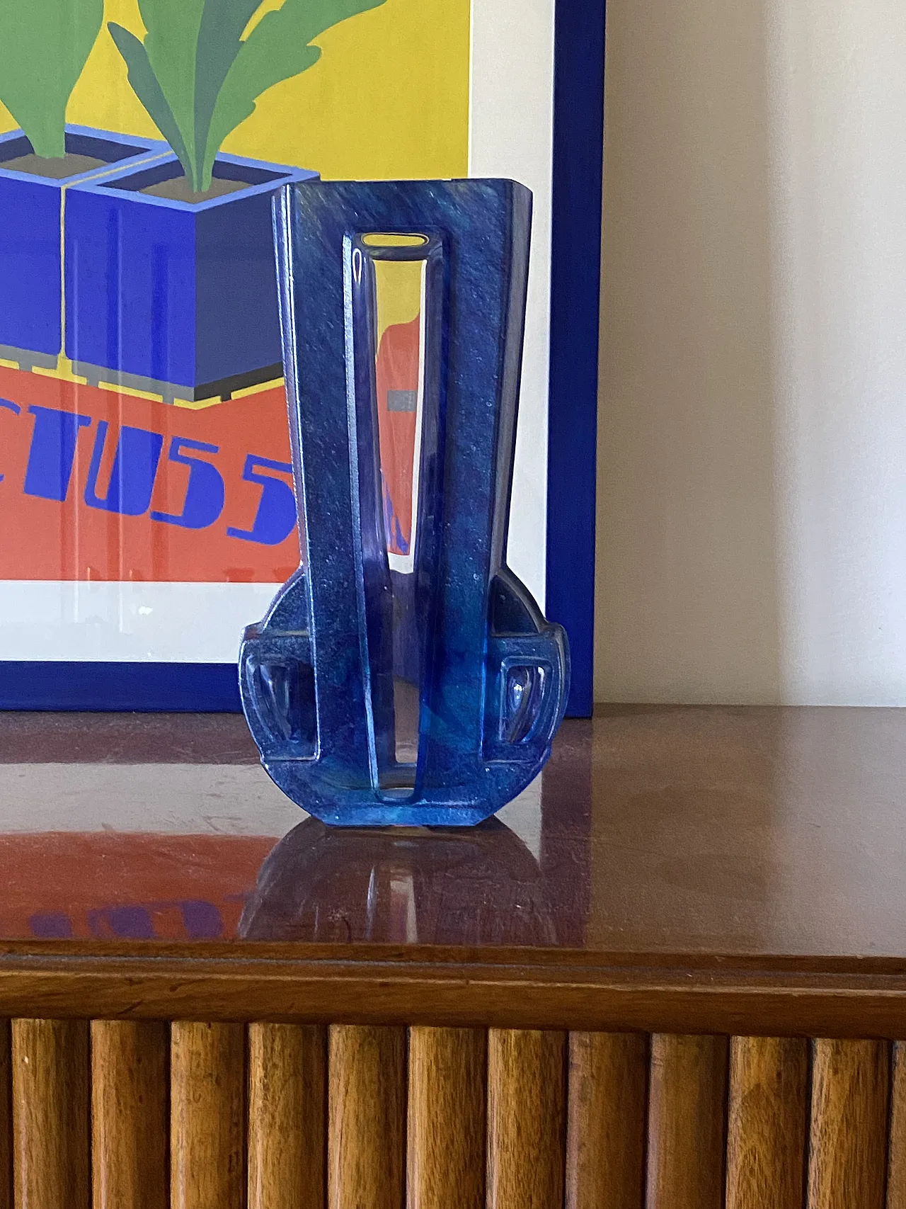 Art Deco blue crystal vase, Daum France, 20th century 21