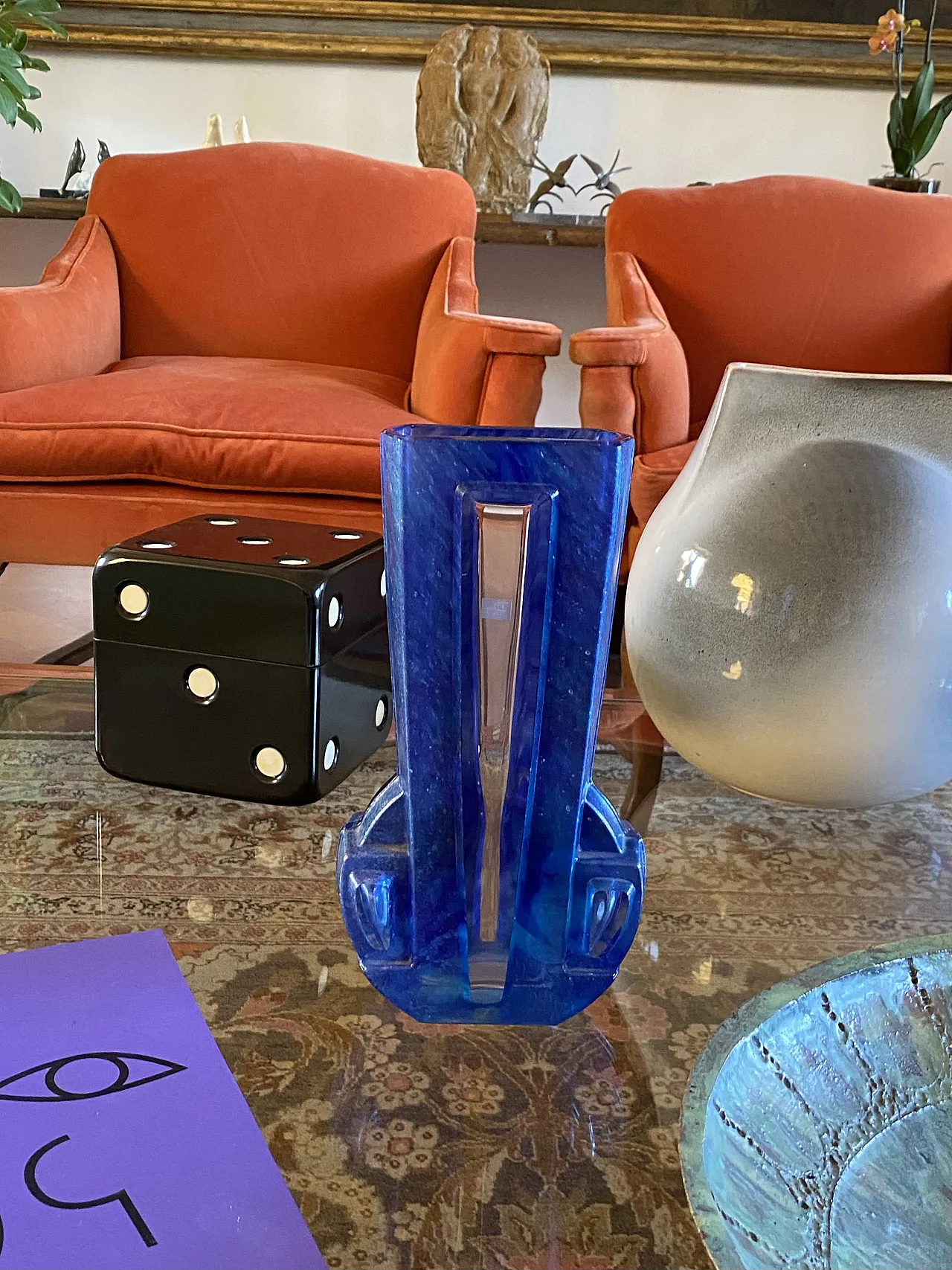 Art Deco blue crystal vase, Daum France, 20th century 24