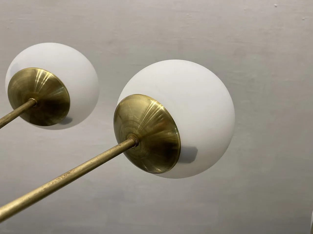 Sputnik 10-Light Chandelier in Opaline Glass and Brass, 1960s 5