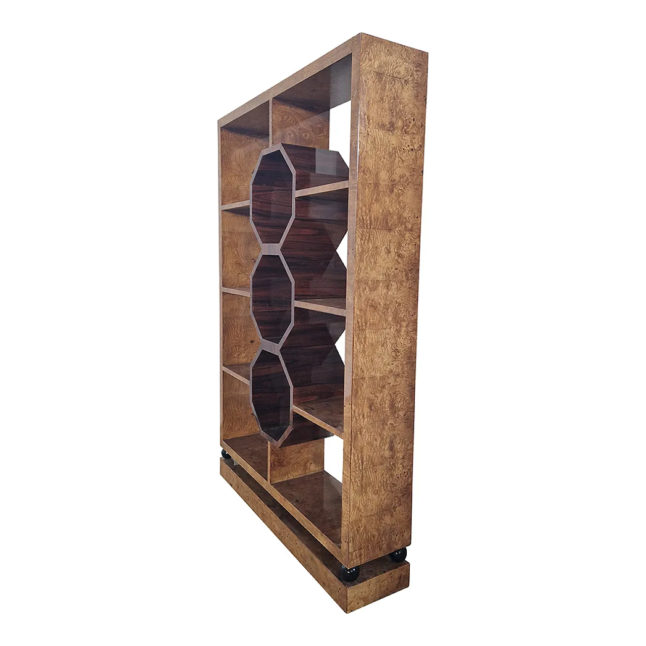 Deco style wooden bookcase in burl, 1980s 8