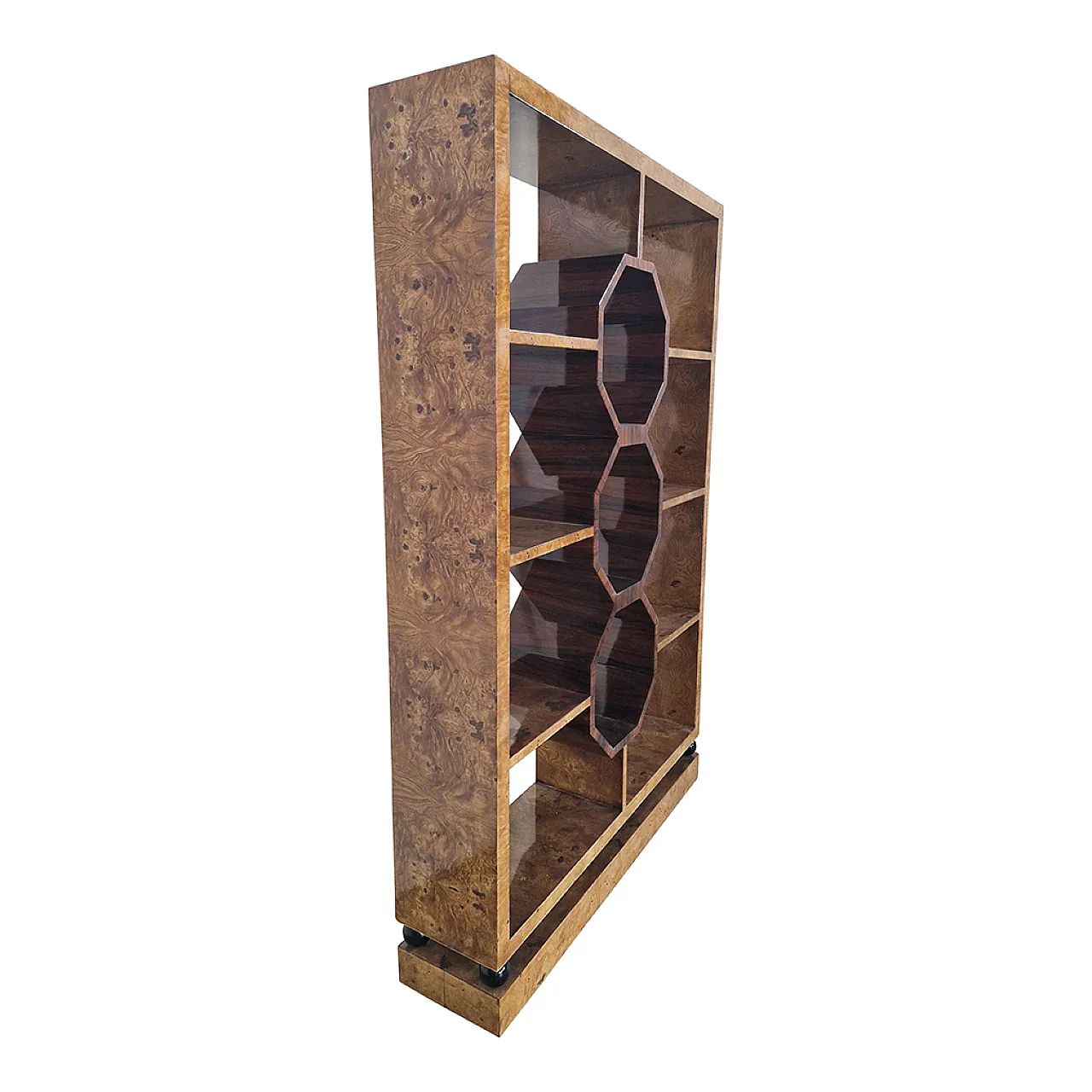 Deco style wooden bookcase in burl, 1980s 9