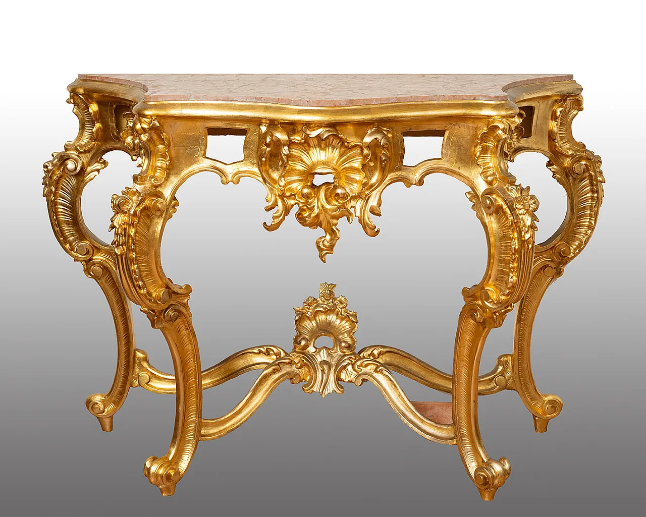 Louis Philippe Neapolitan console in gilded and carved wood, '800 1