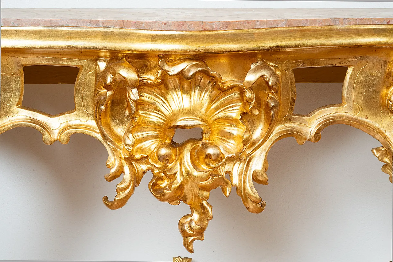 Louis Philippe Neapolitan console in gilded and carved wood, '800 2