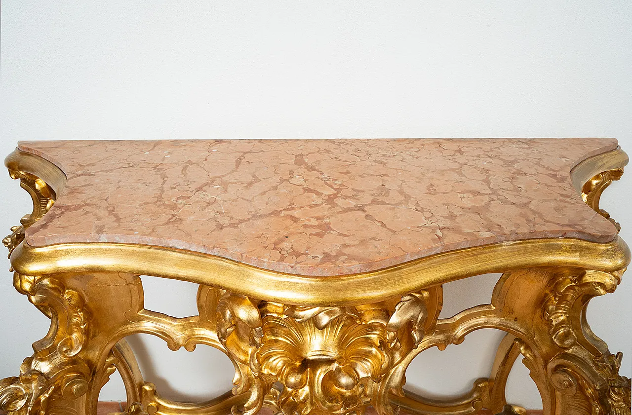 Louis Philippe Neapolitan console in gilded and carved wood, '800 5