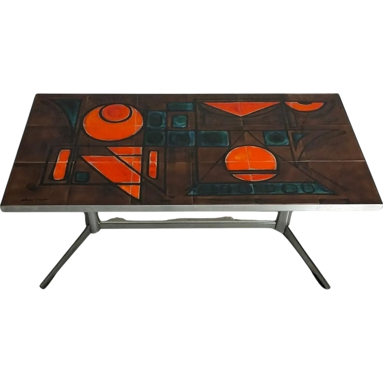 Vallauris La Grange, French metal and ceramic low table, 1960s 11