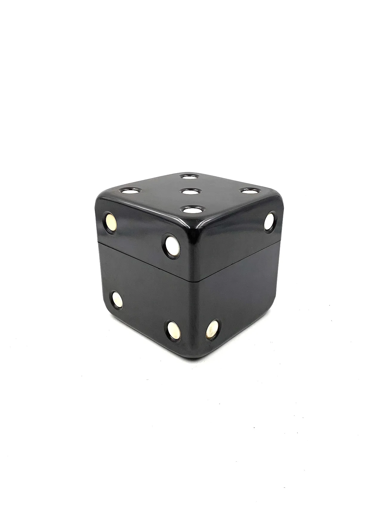 Black bakelite dice shaped box, Italy 1970 2