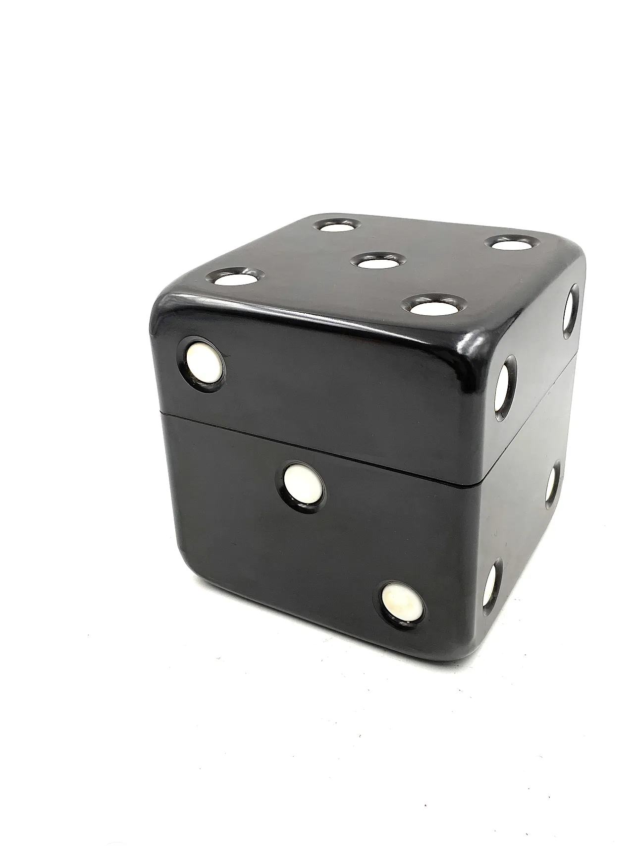 Black bakelite dice shaped box, Italy 1970 6