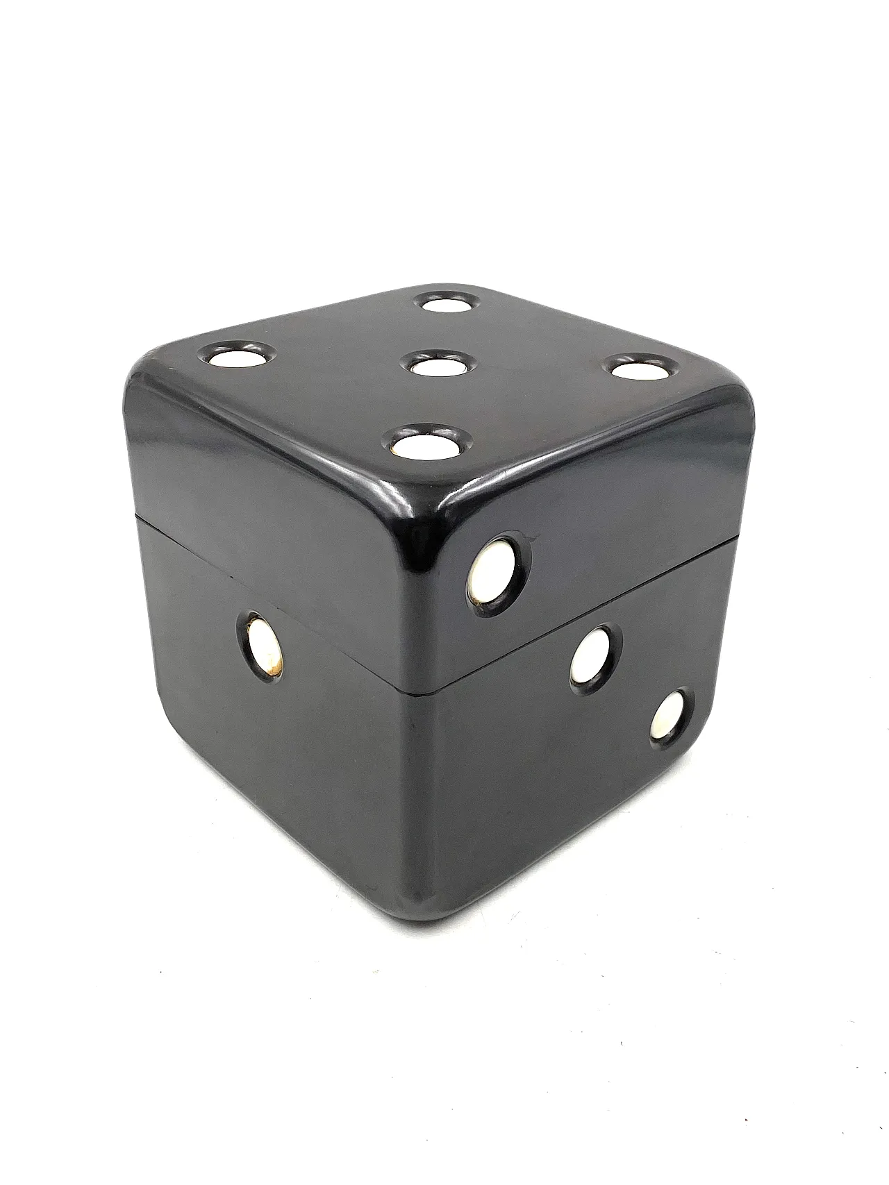 Black bakelite dice shaped box, Italy 1970 7