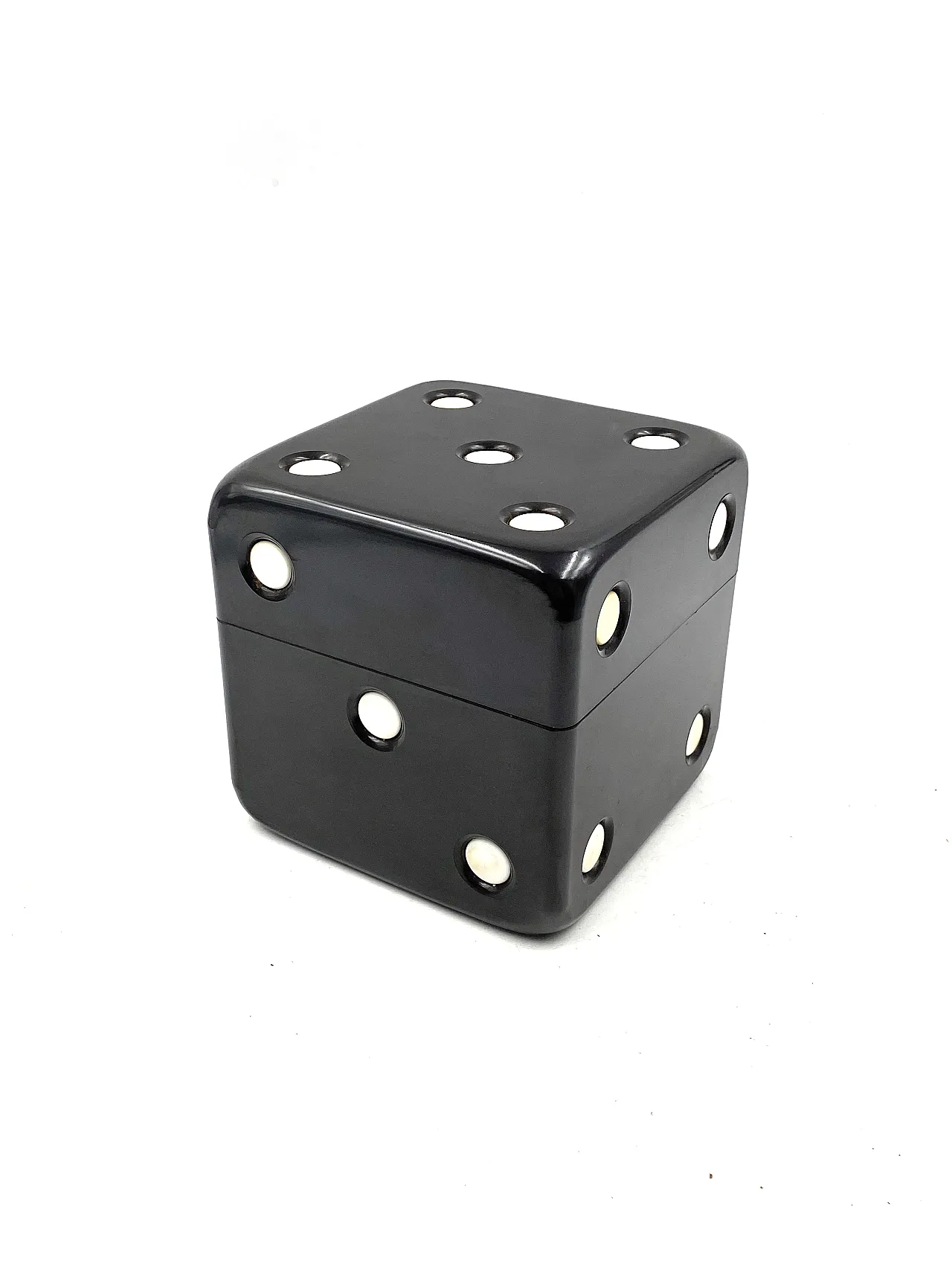 Black bakelite dice shaped box, Italy 1970 13