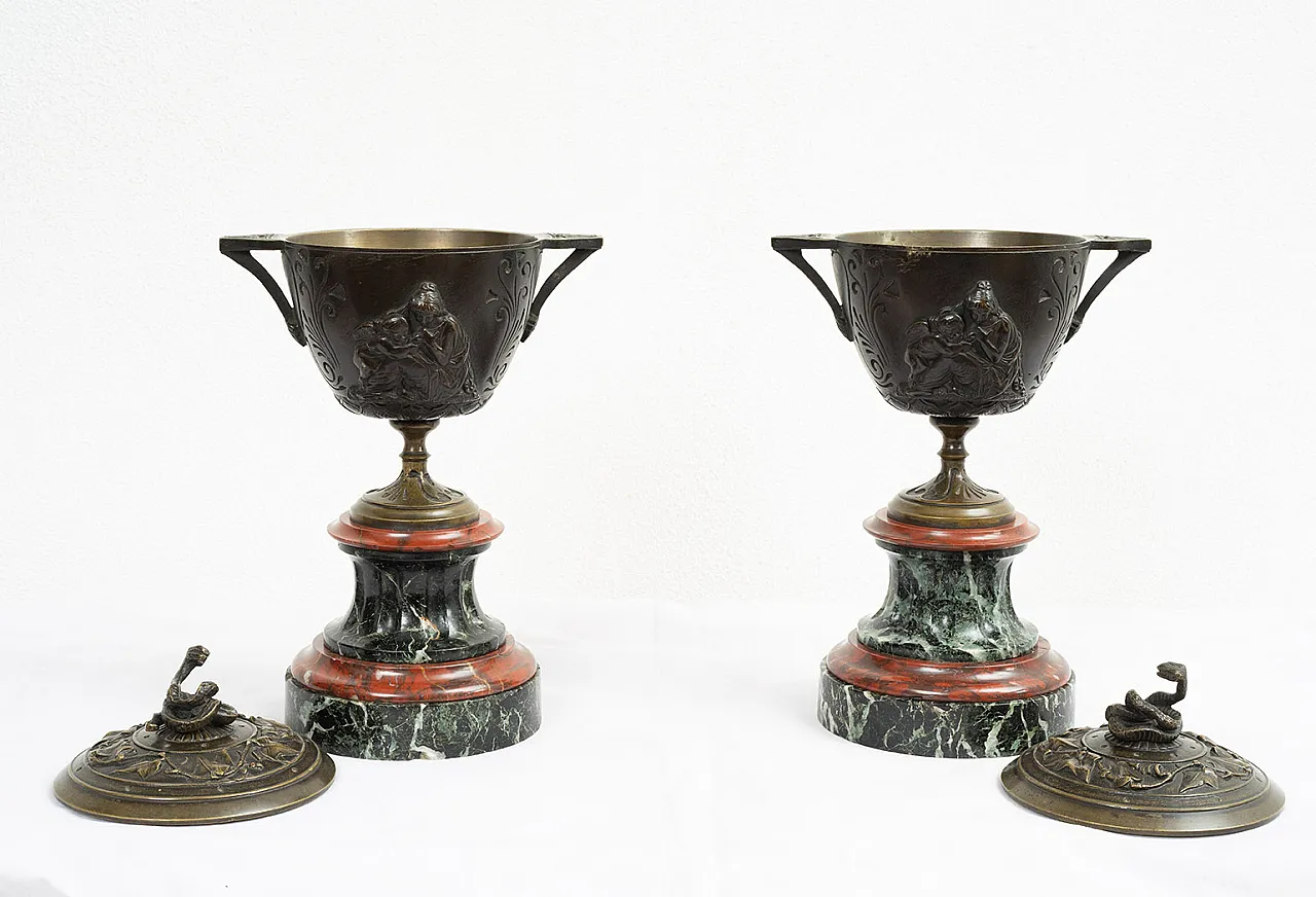 Napoleon III cassolette in bronze and red and green marble, 19th c. 4