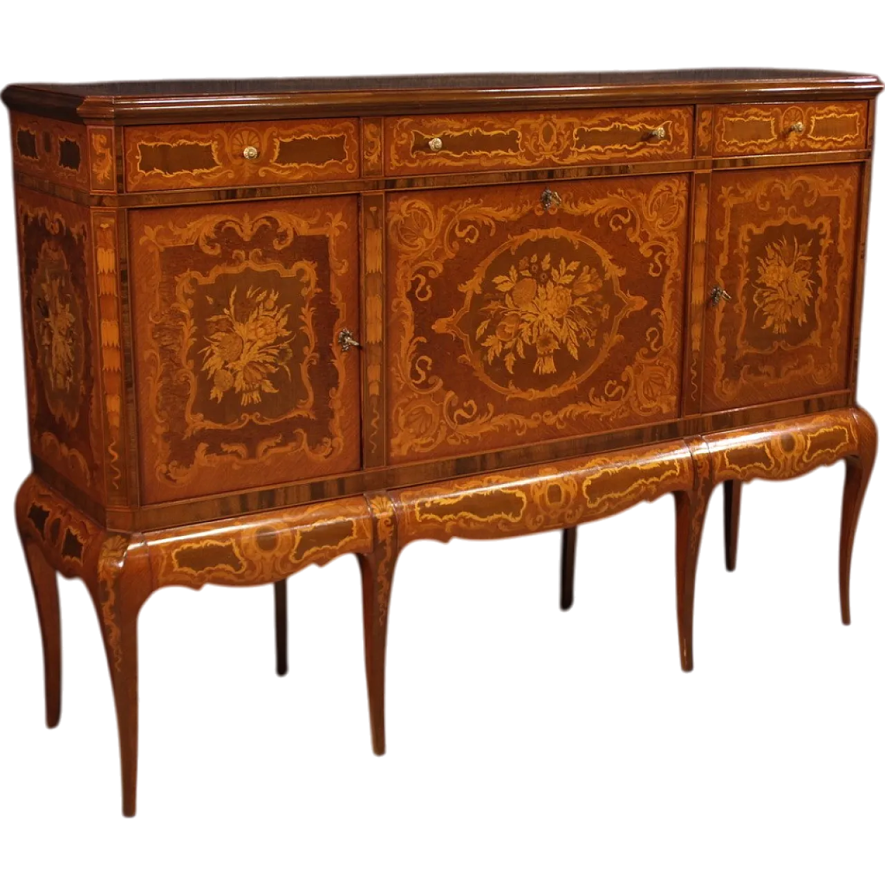 Large inlaid wooden bar cabinet sideboard, 20th century 13