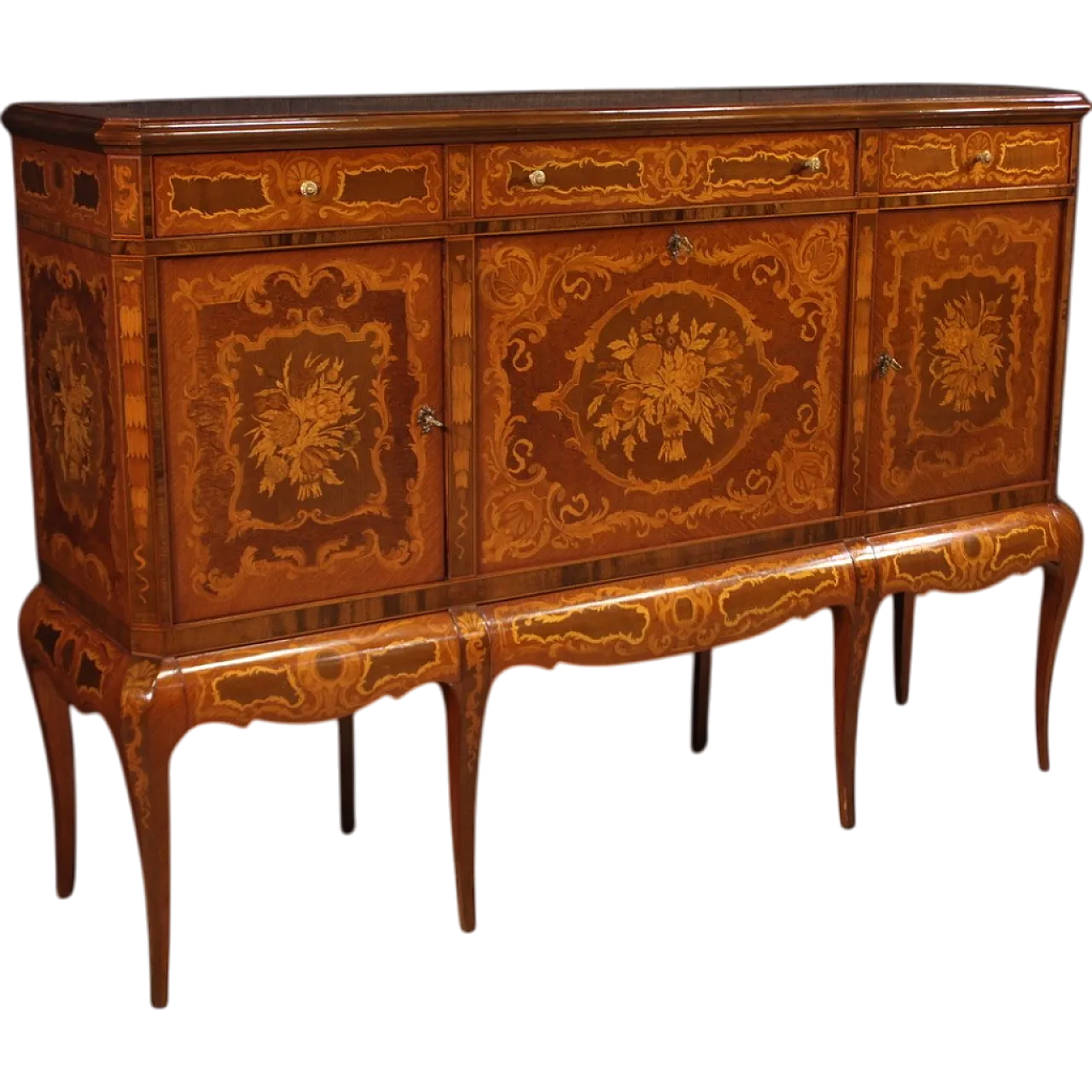 Large inlaid wooden bar cabinet sideboard, 20th century 14