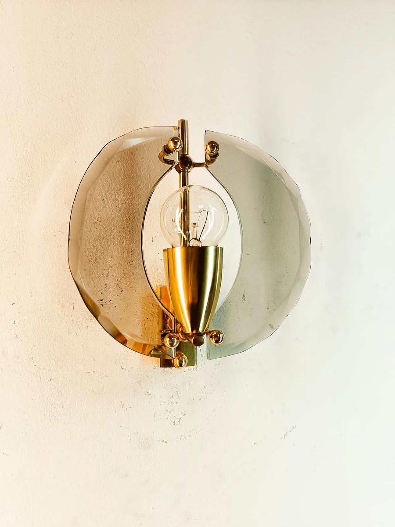 Brass wall light with double glass, 1950s 3