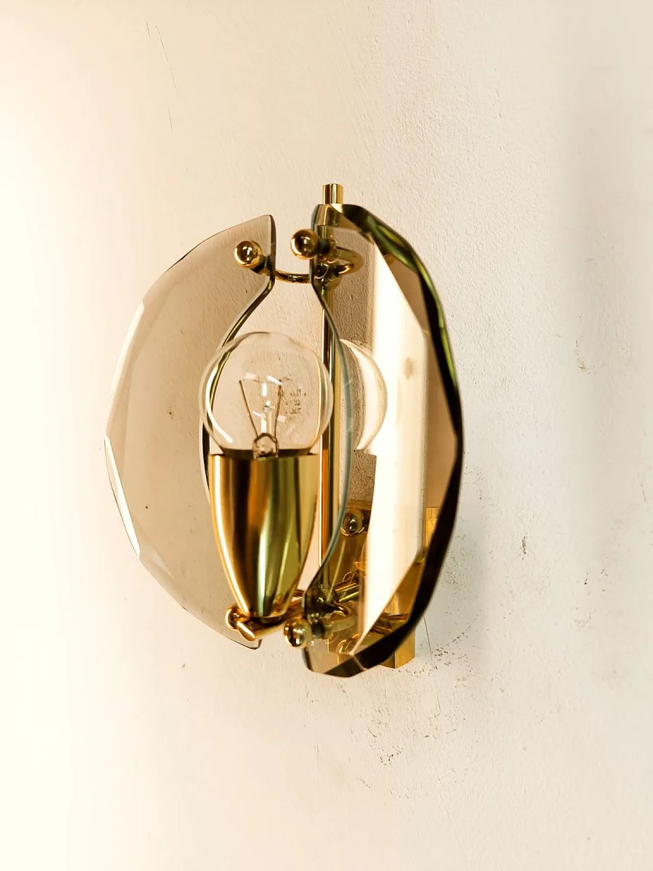 Brass wall light with double glass, 1950s 5