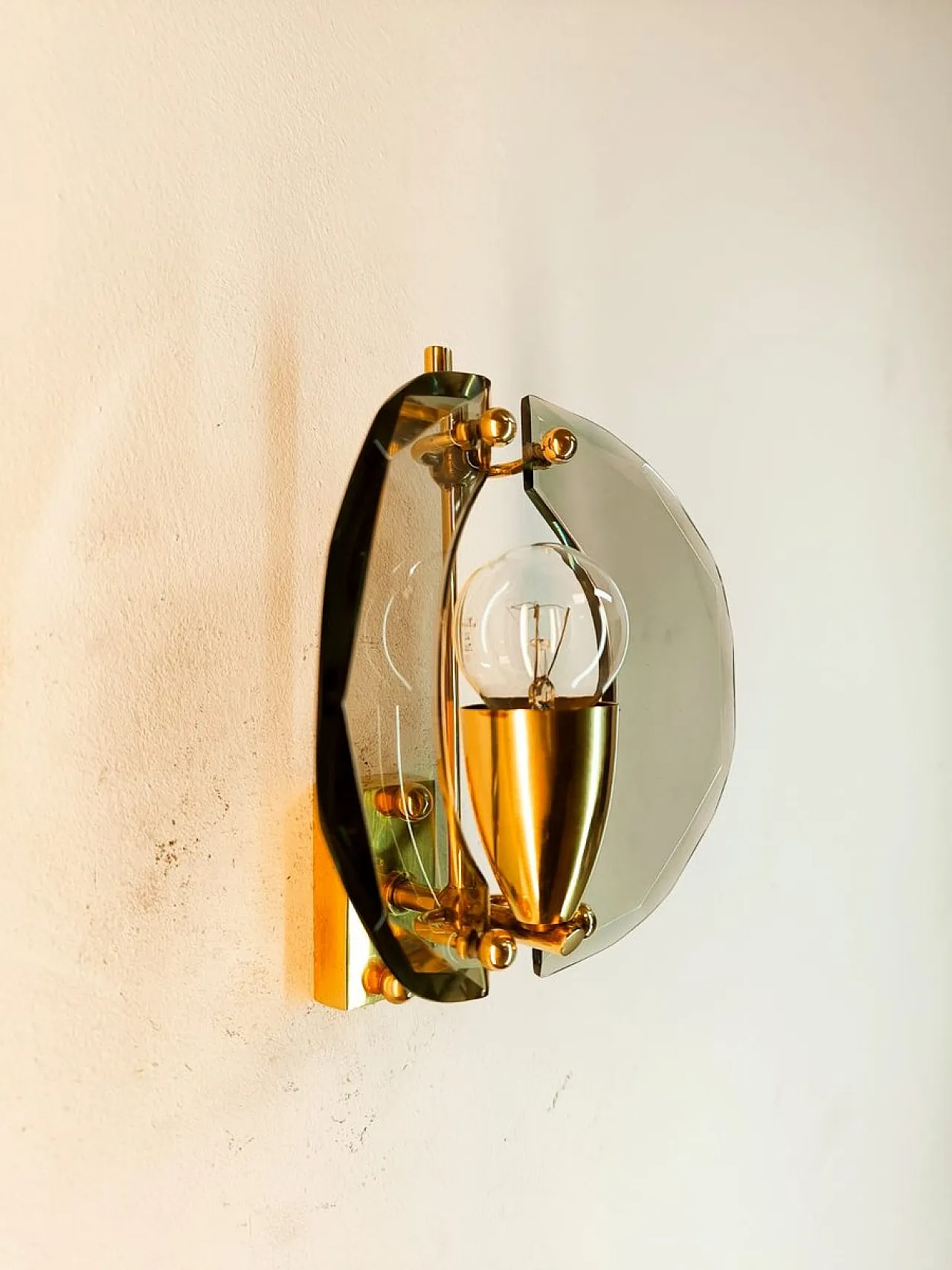 Brass wall light with double glass, 1950s 6