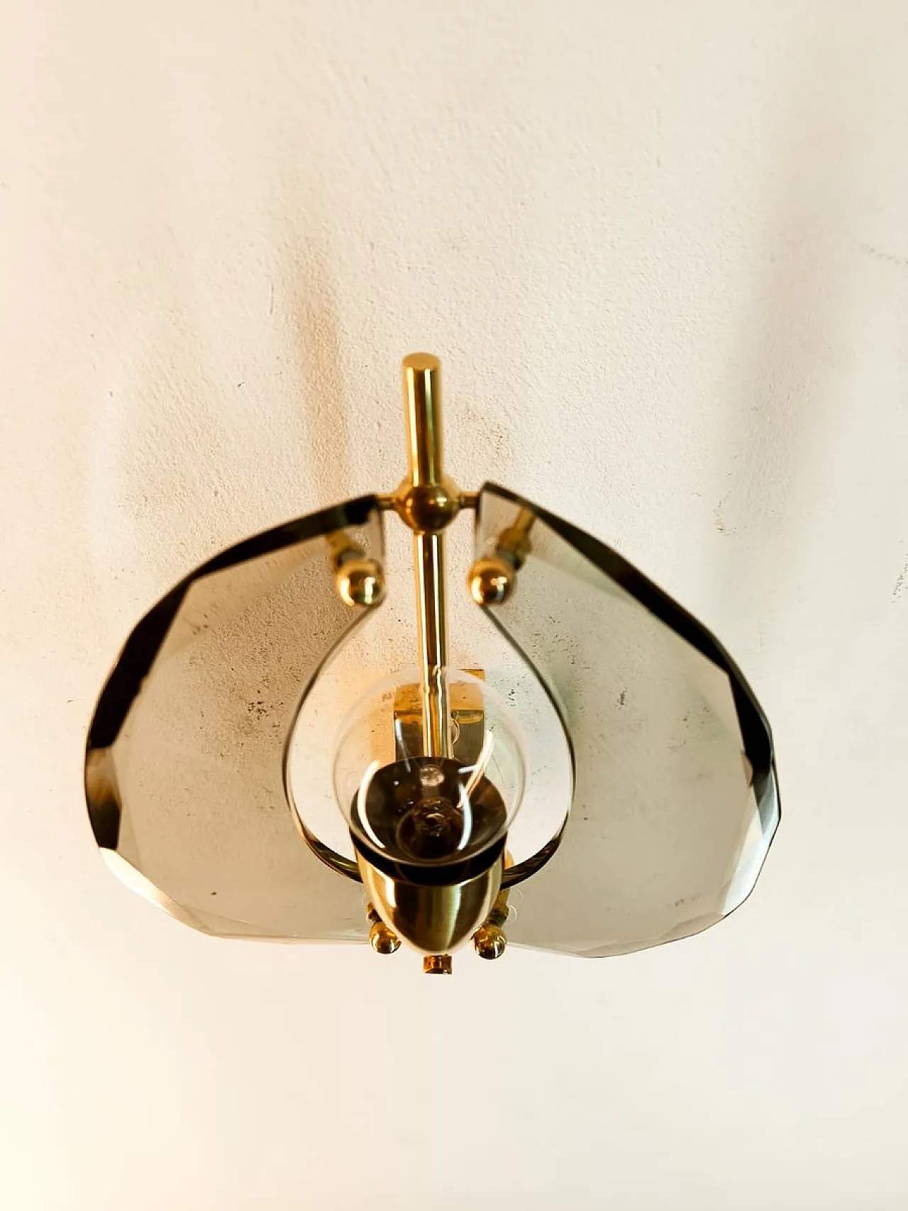 Brass wall light with double glass, 1950s 7