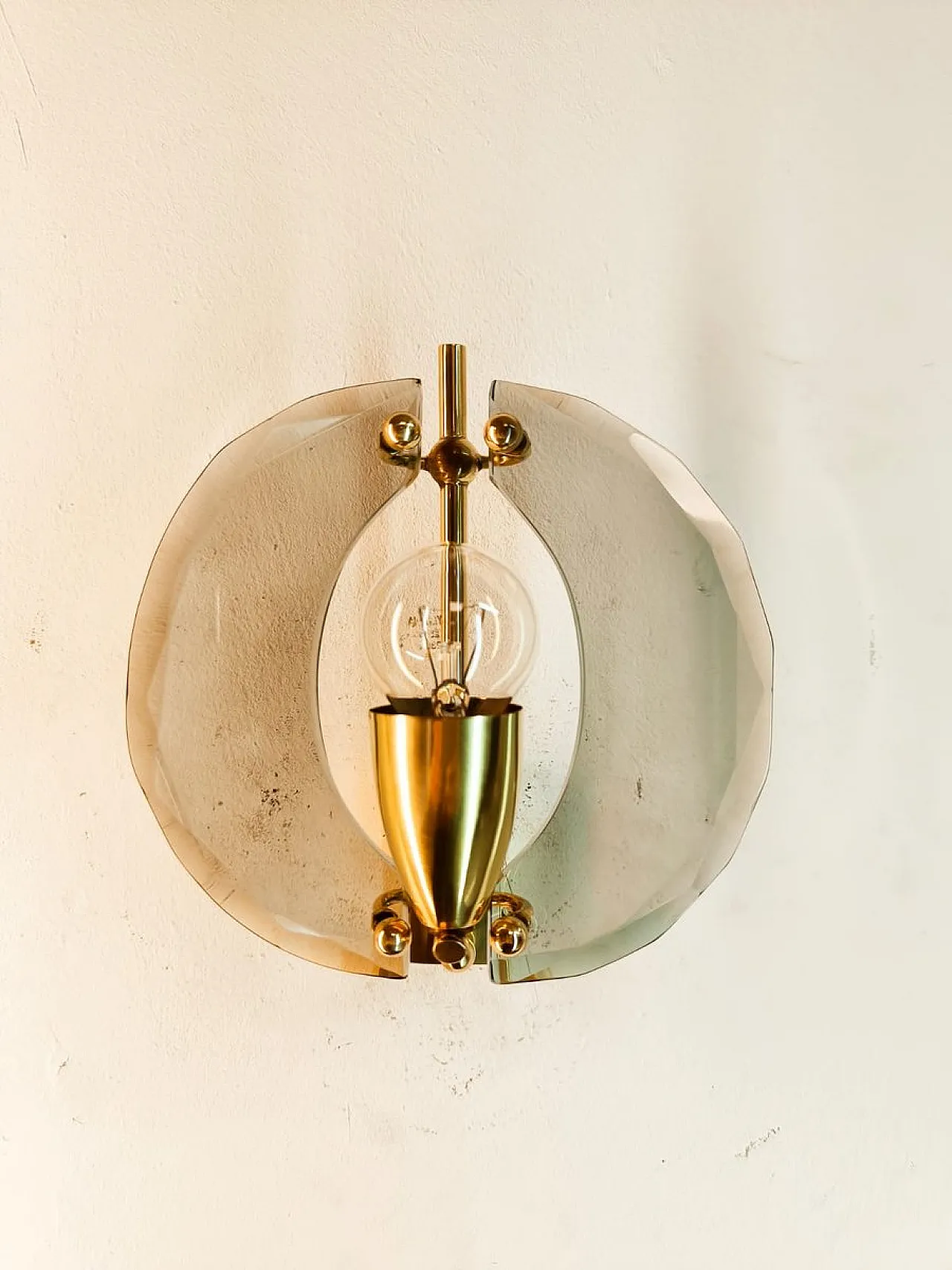 Brass wall light with double glass, 1950s 8