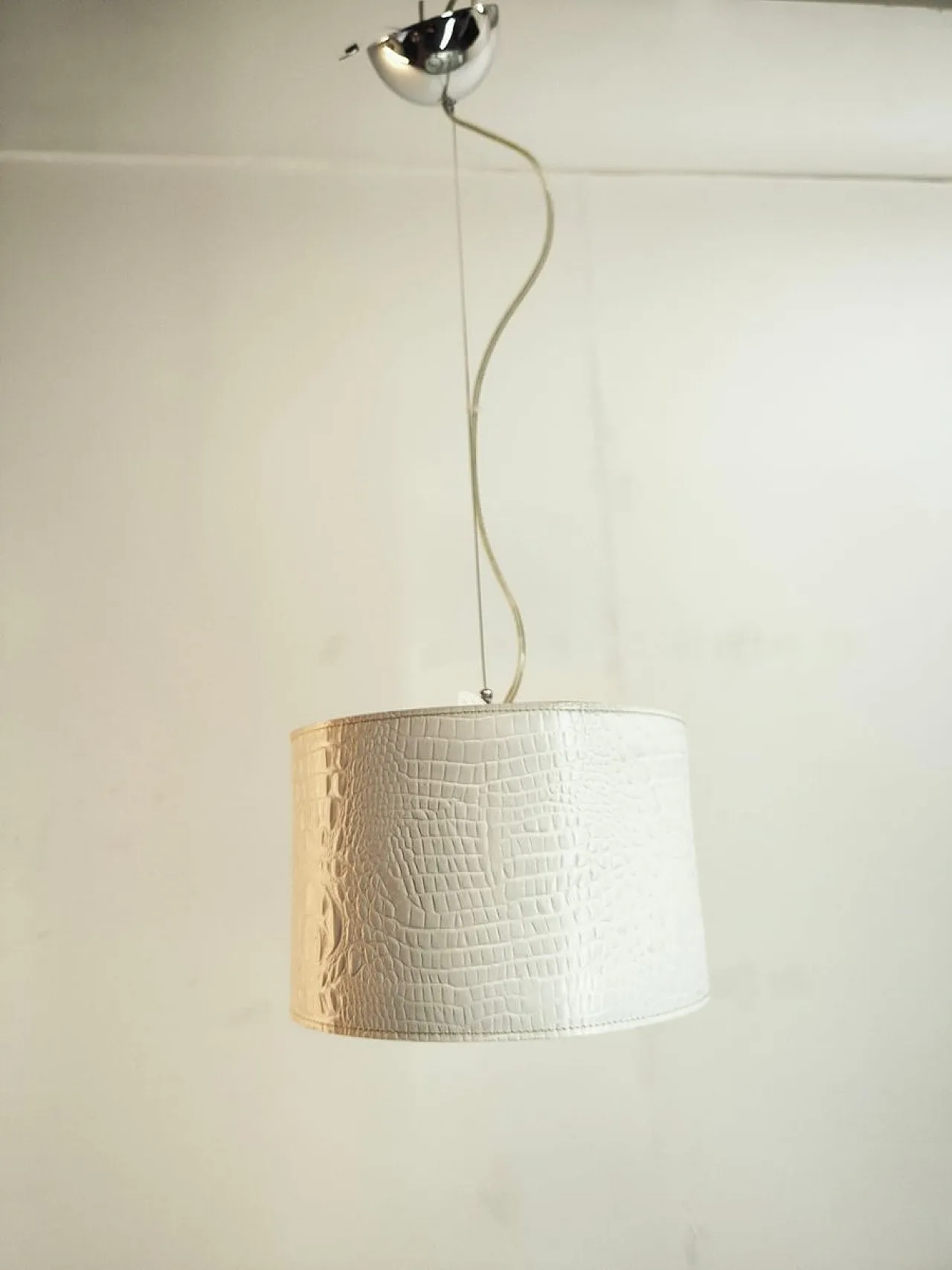 White leather pendant lamp, 1990s 2