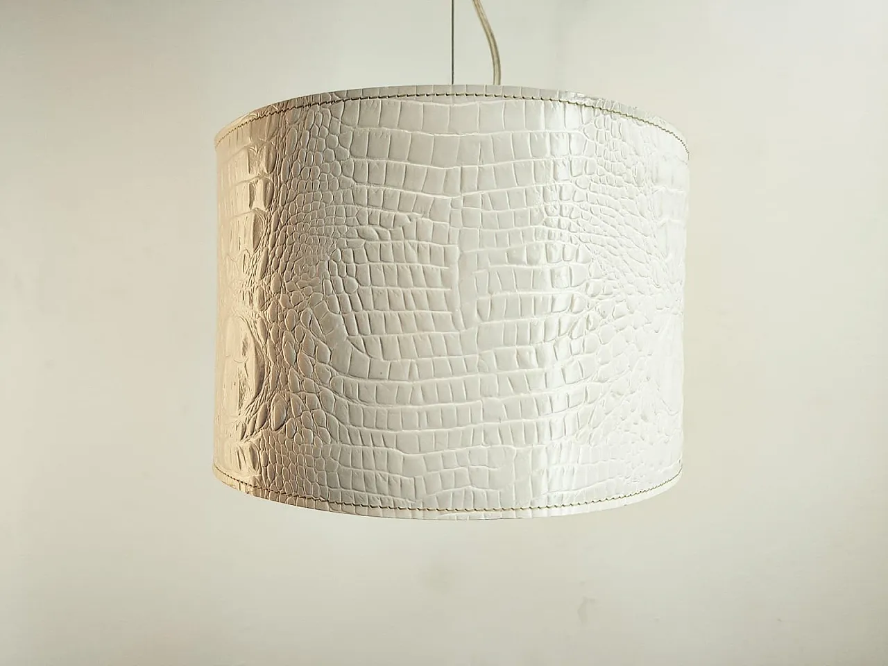 White leather pendant lamp, 1990s 3