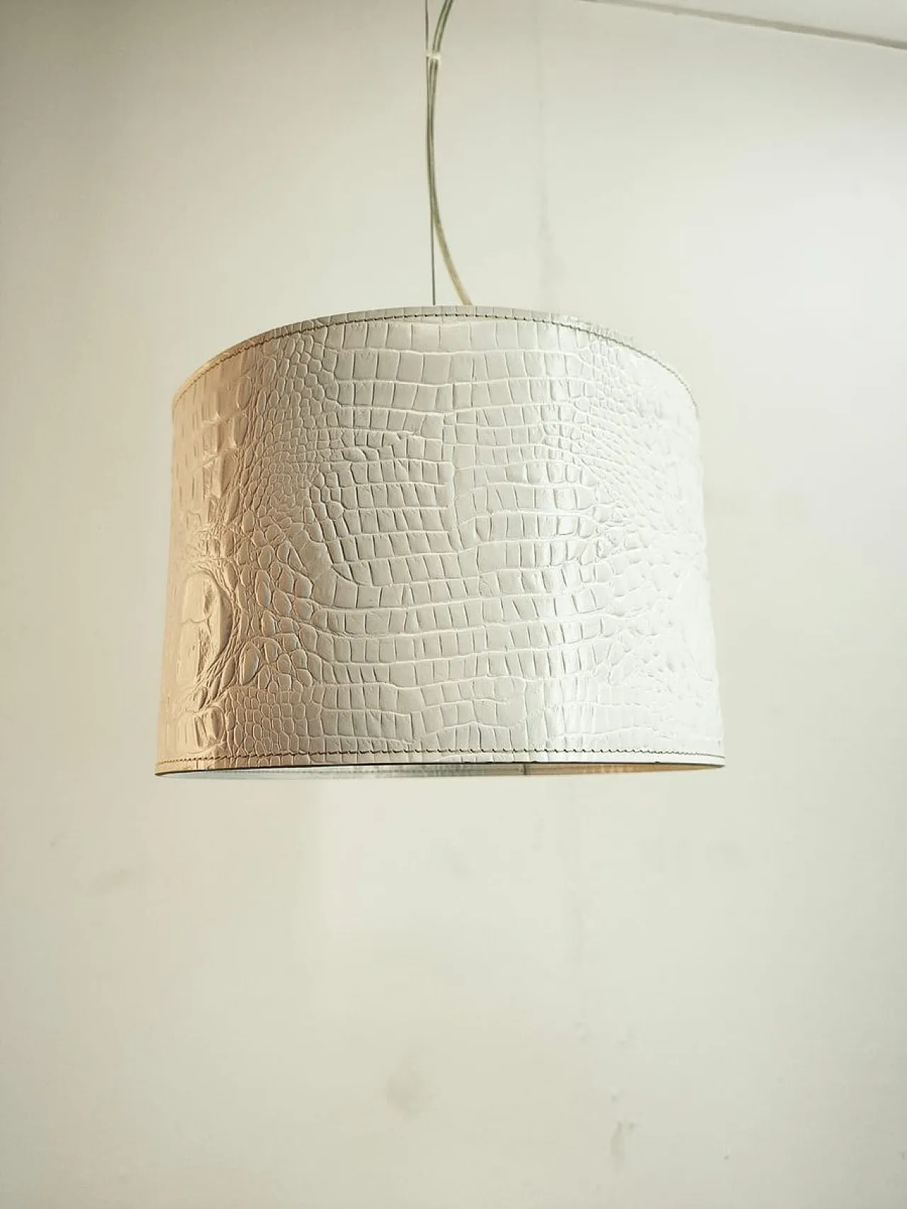 White leather pendant lamp, 1990s 4