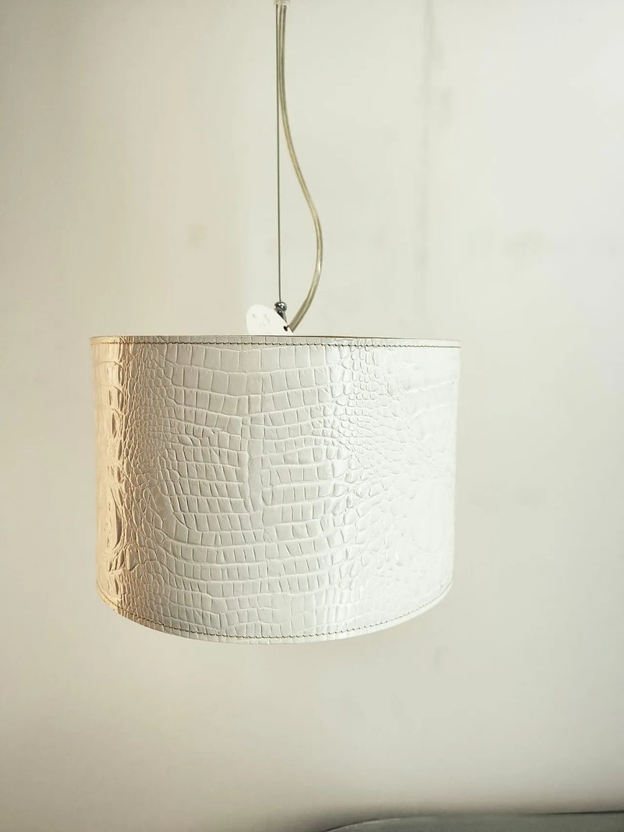 White leather pendant lamp, 1990s 5