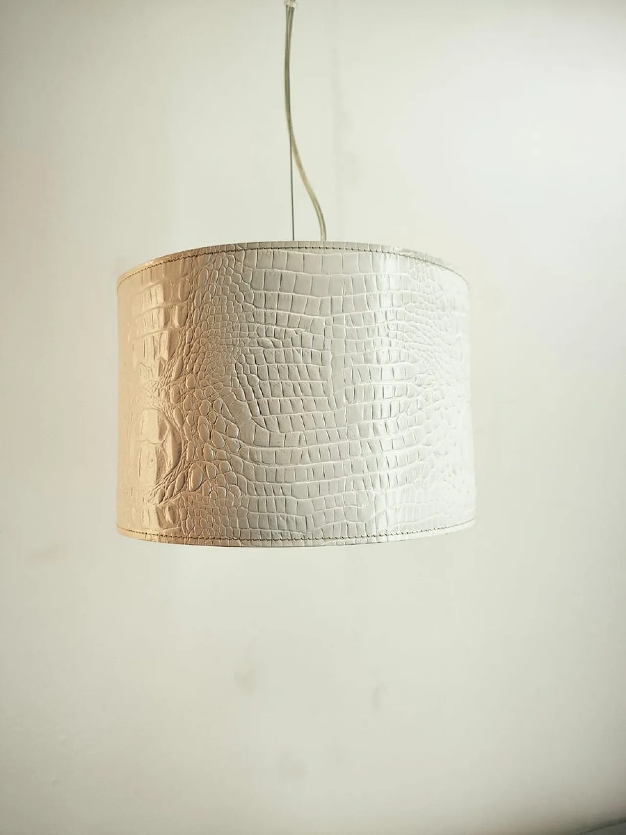 White leather pendant lamp, 1990s 6