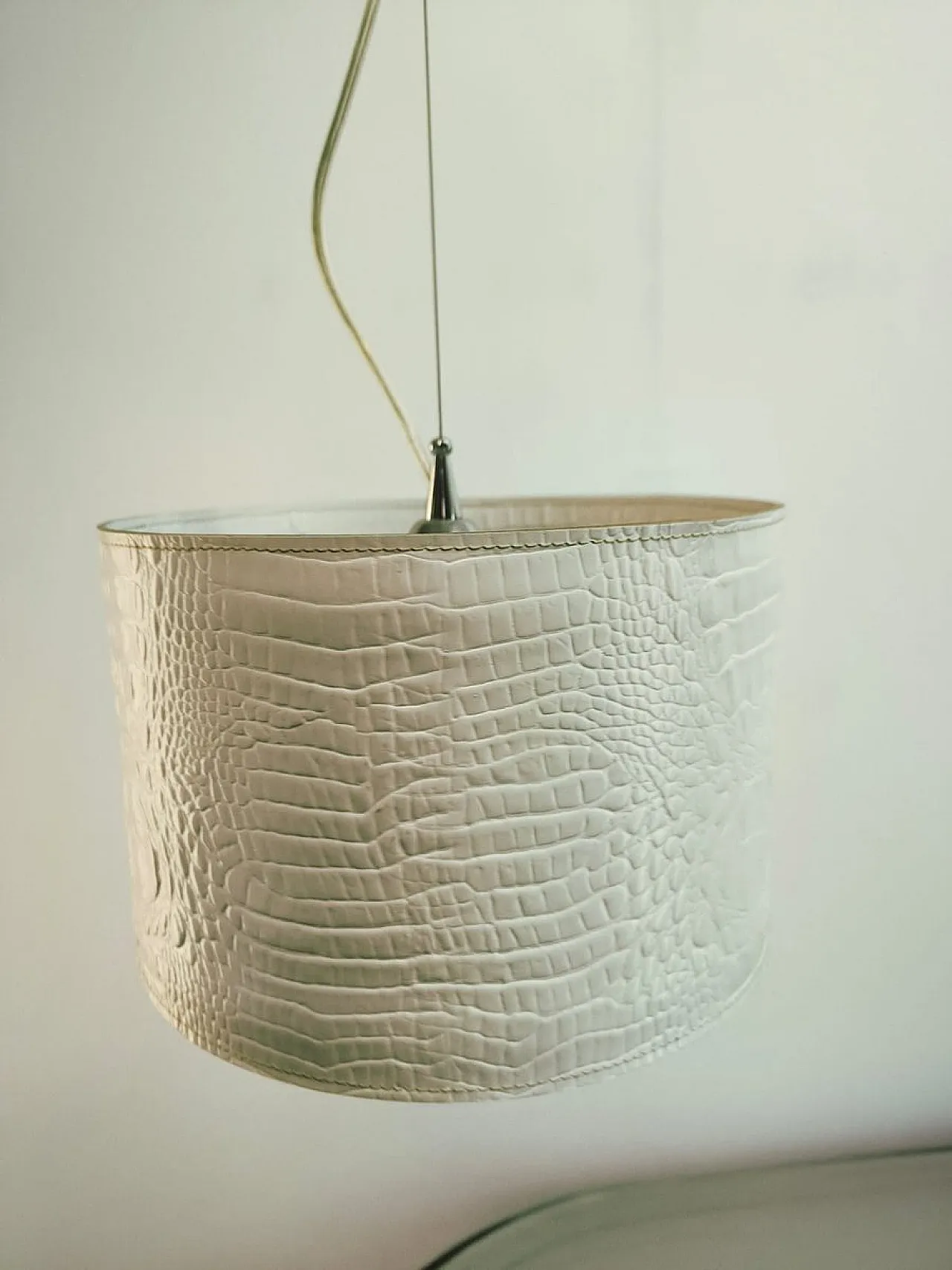 White leather pendant lamp, 1990s 9