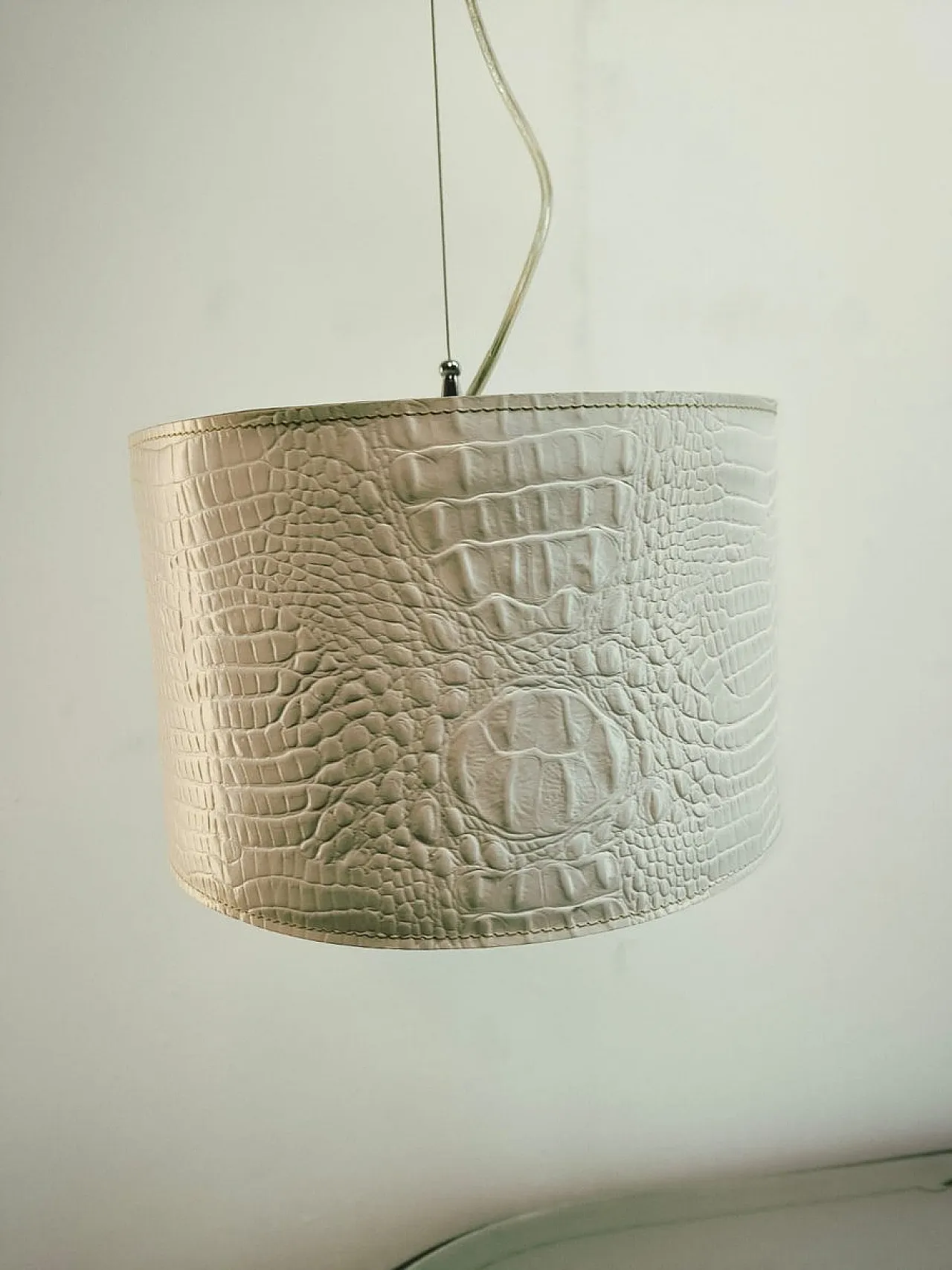 White leather pendant lamp, 1990s 10