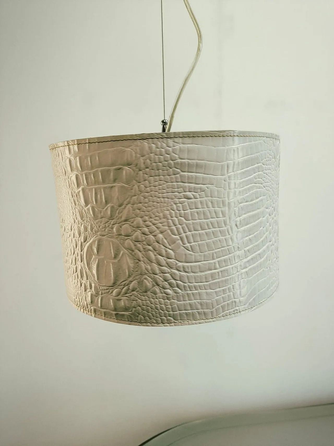 White leather pendant lamp, 1990s 11