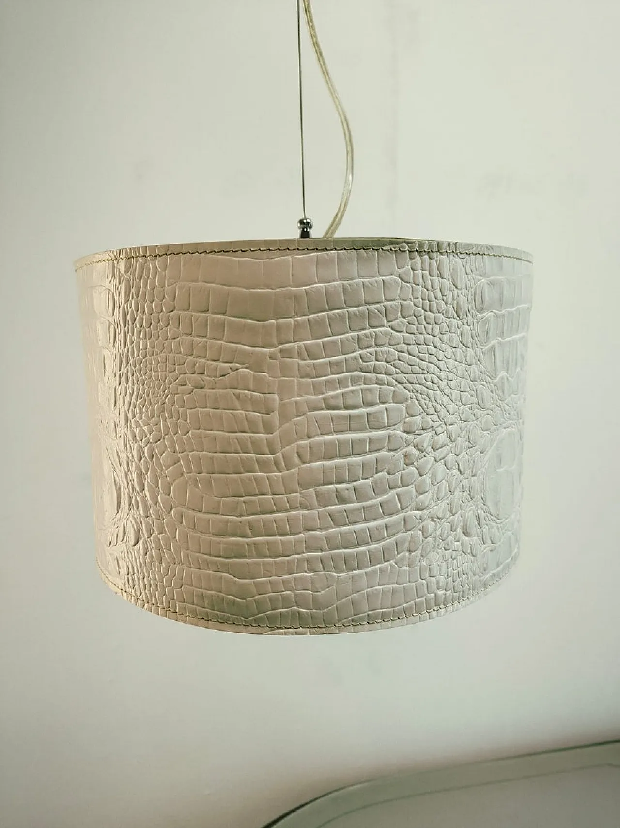 White leather pendant lamp, 1990s 13