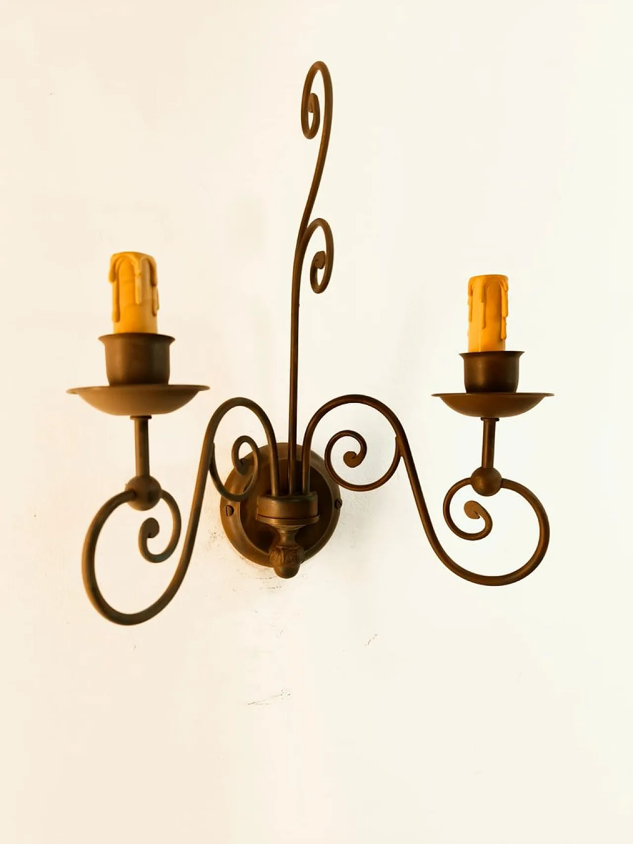 2 light wrought iron wall light, 1980s 5