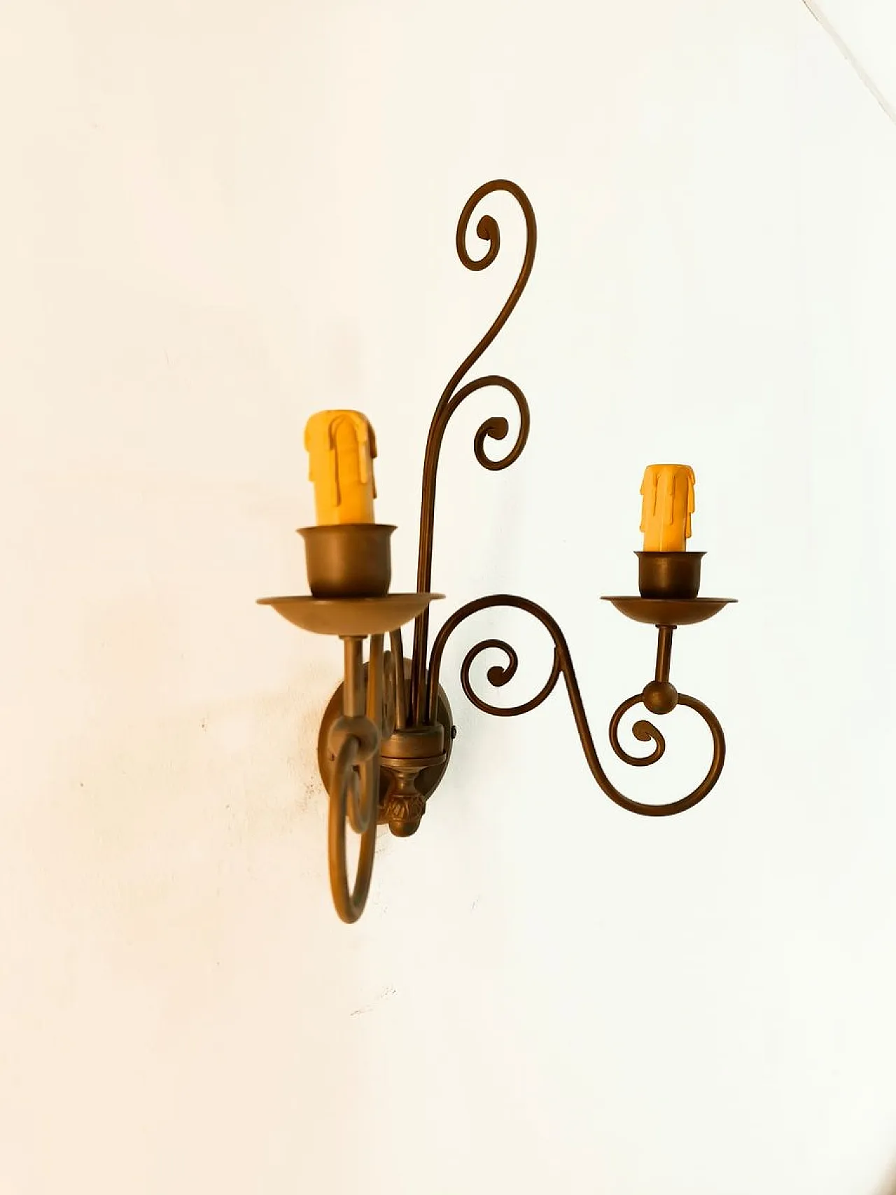 2 light wrought iron wall light, 1980s 6