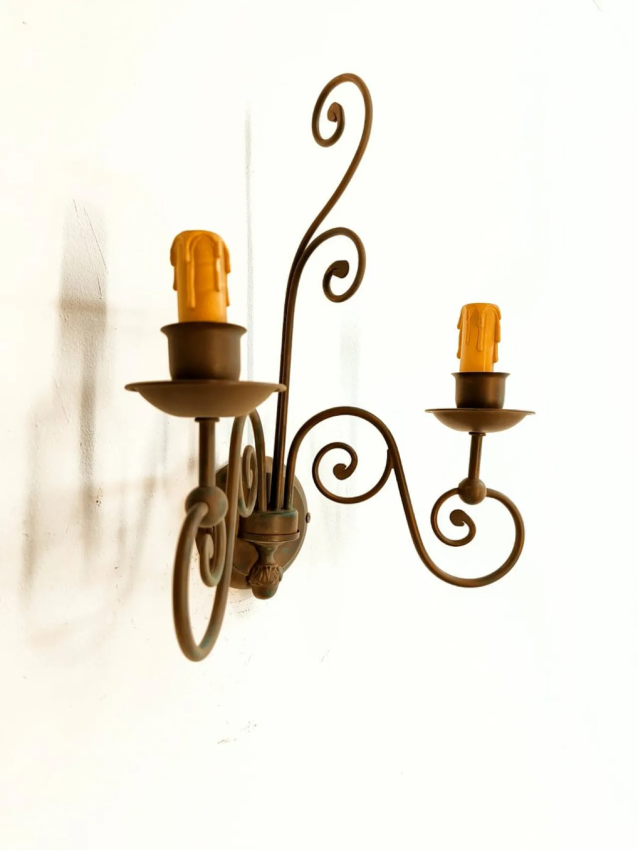 2 light wrought iron wall light, 1980s 7