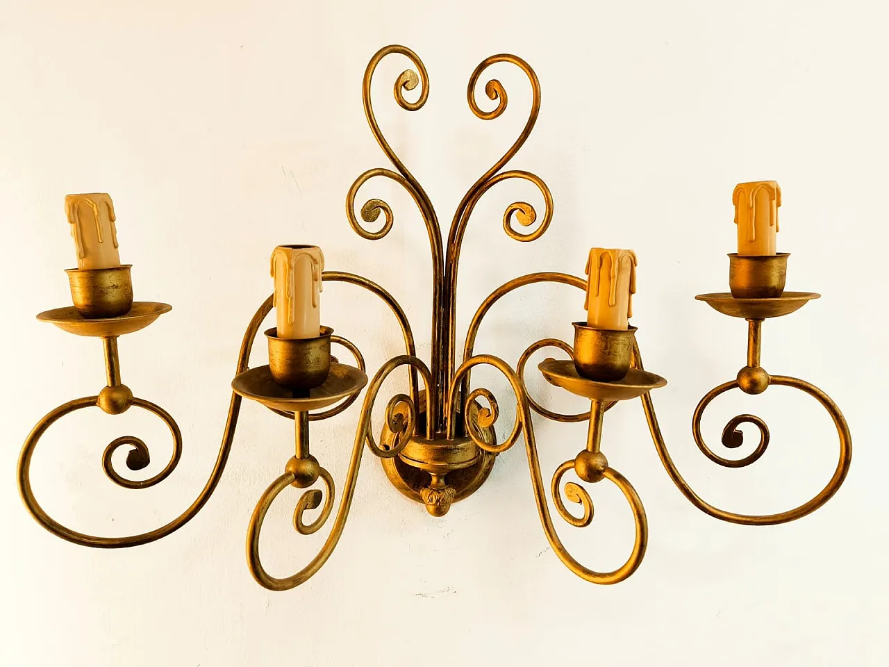 4-light wrought iron wall light, 1980s 1