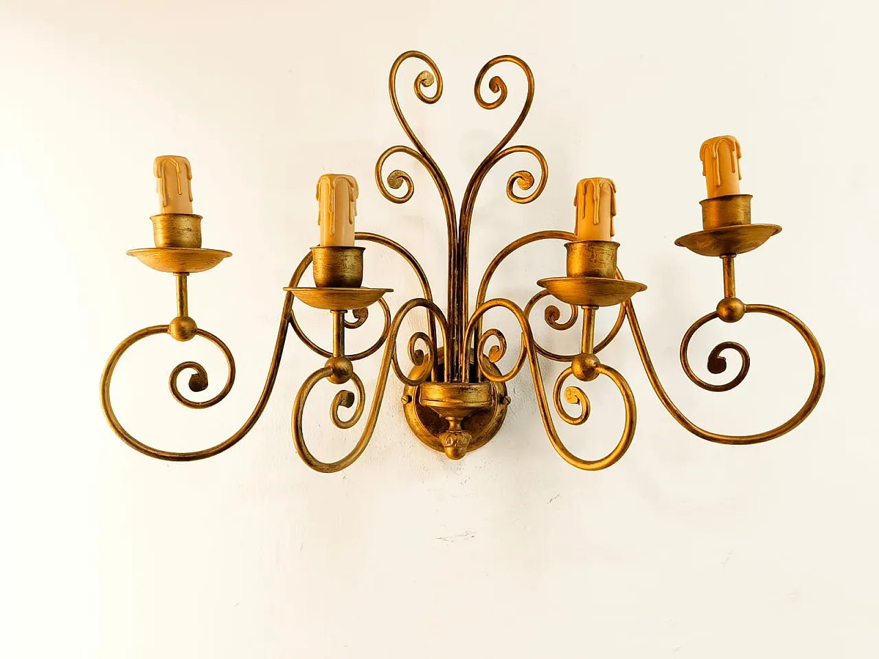 4-light wrought iron wall light, 1980s 2