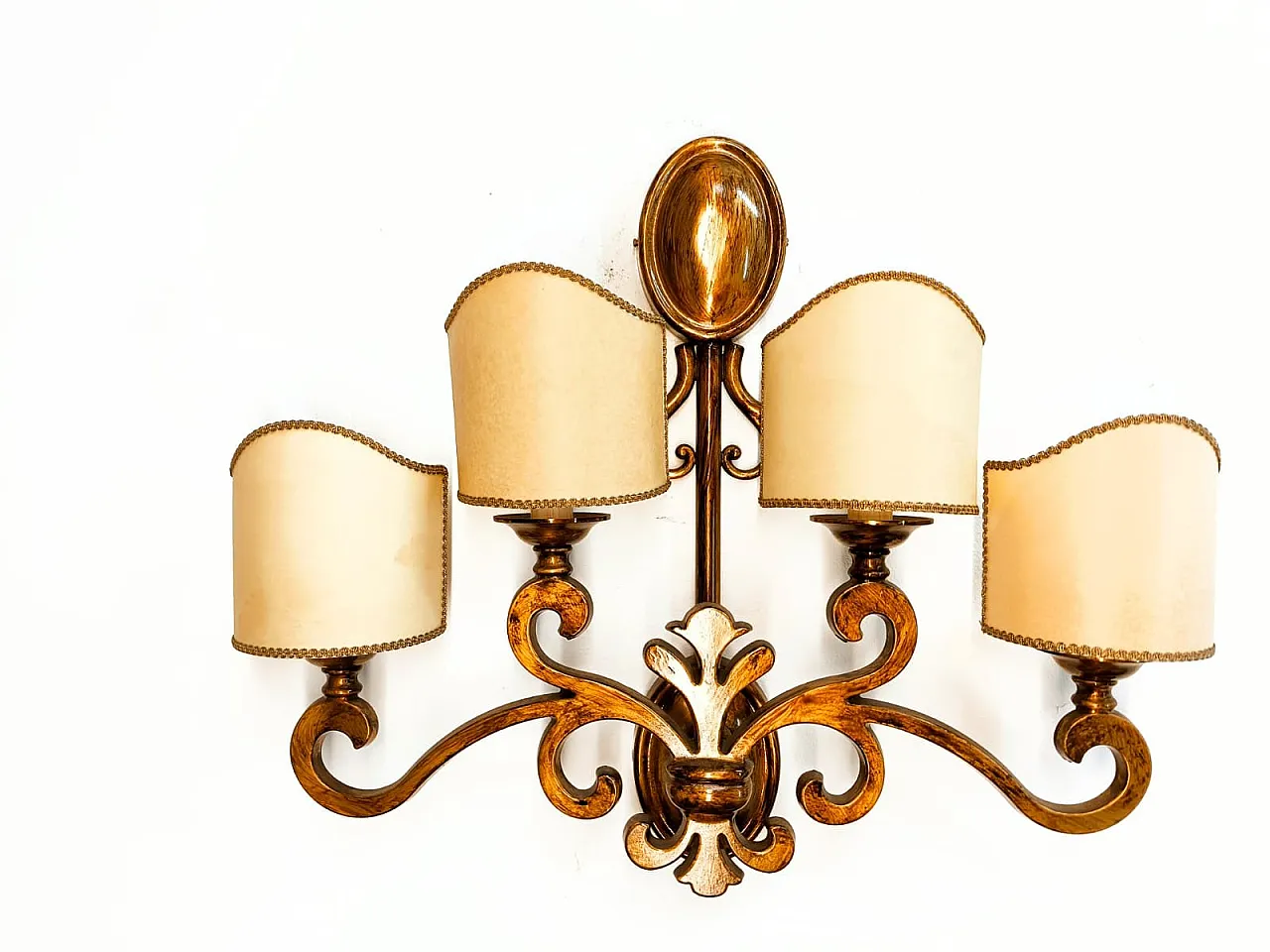 Brass wall sconce with scrolls, 1970s 1