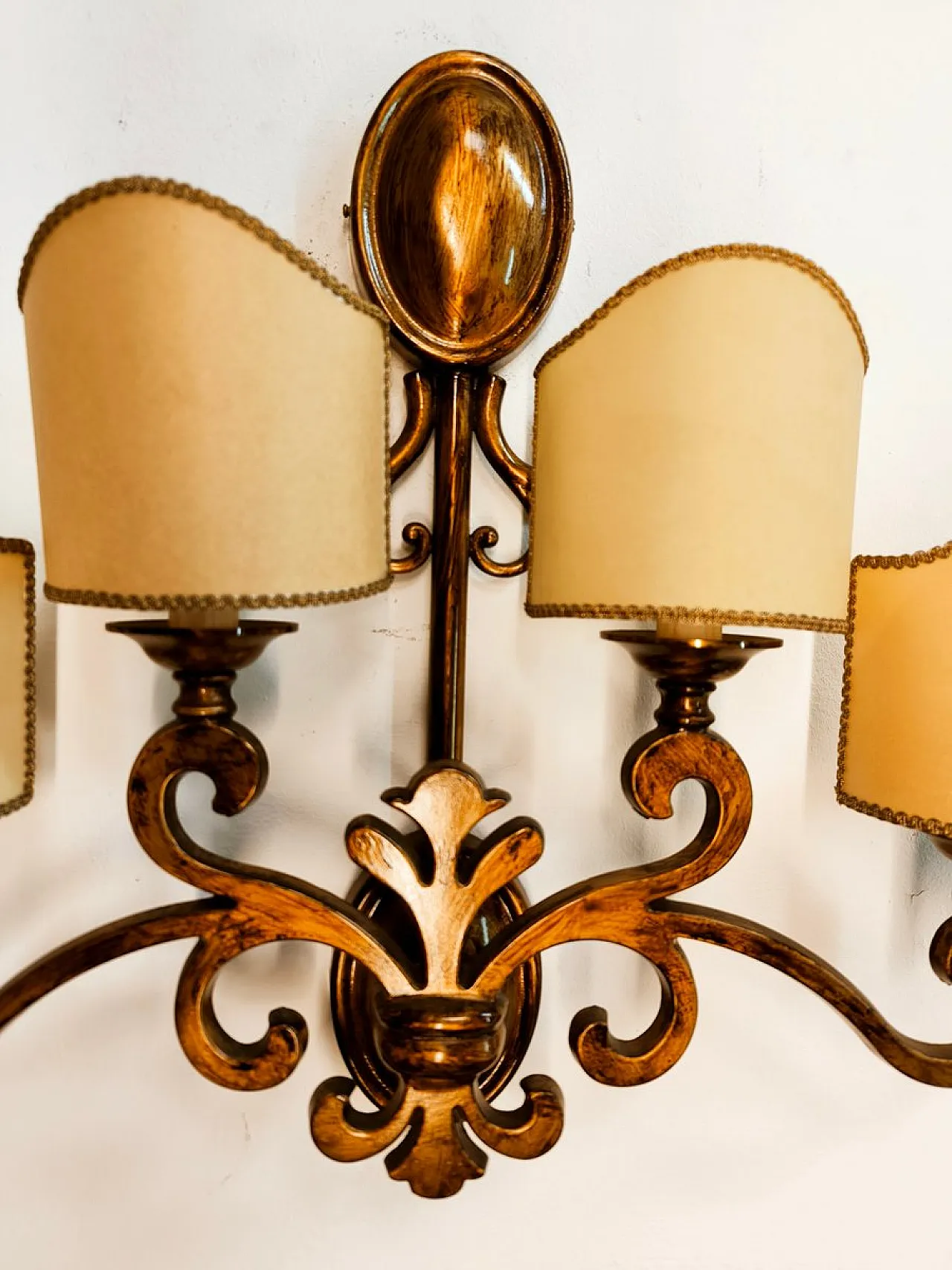 Brass wall sconce with scrolls, 1970s 2