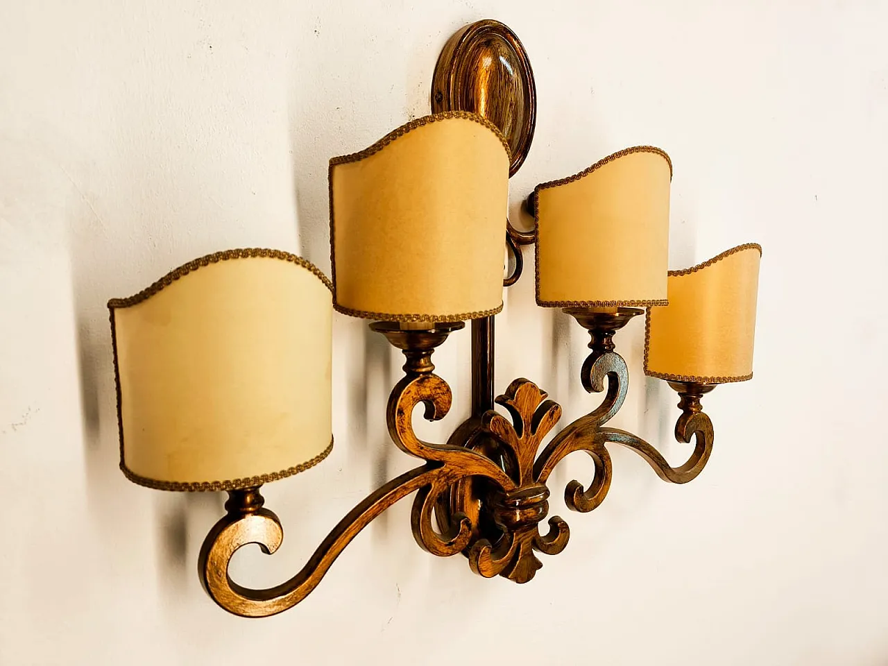 Brass wall sconce with scrolls, 1970s 3