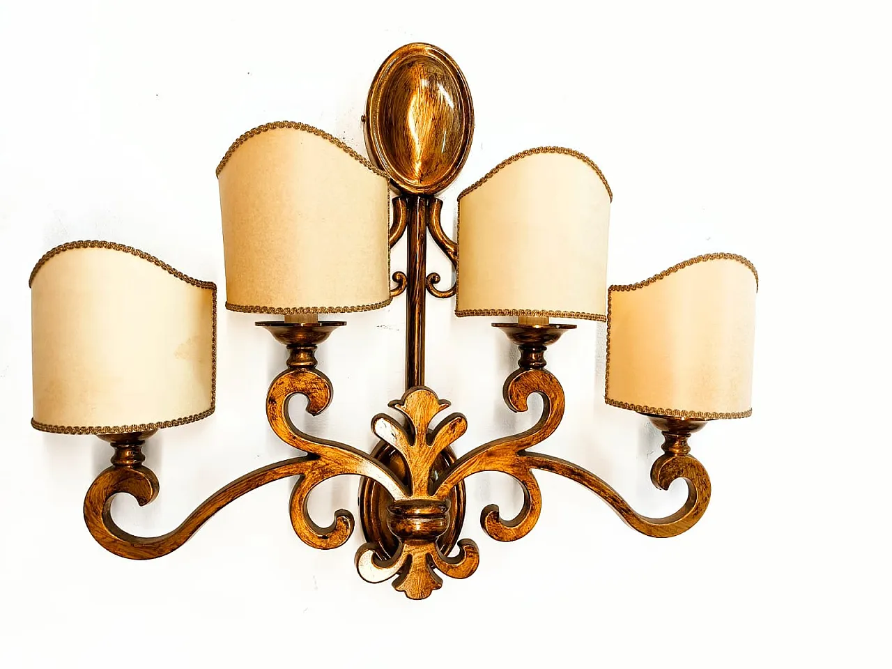 Brass wall sconce with scrolls, 1970s 4