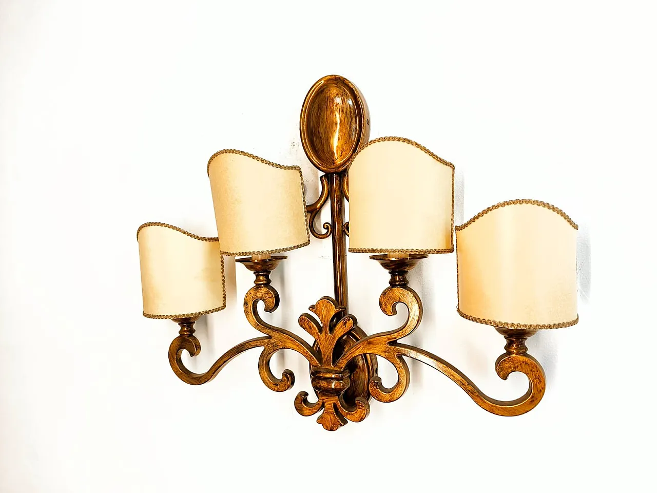 Brass wall sconce with scrolls, 1970s 5