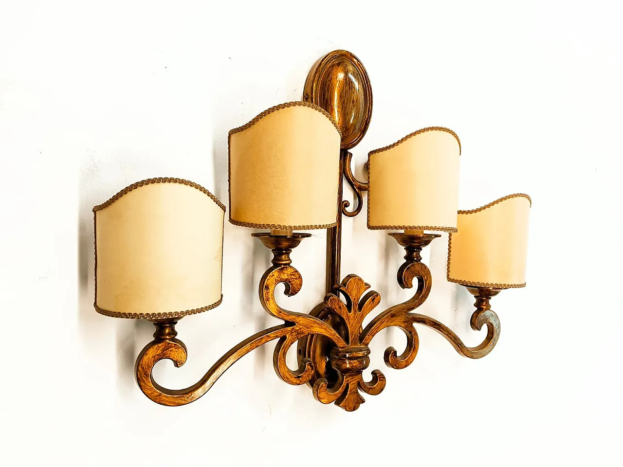 Brass wall sconce with scrolls, 1970s 6