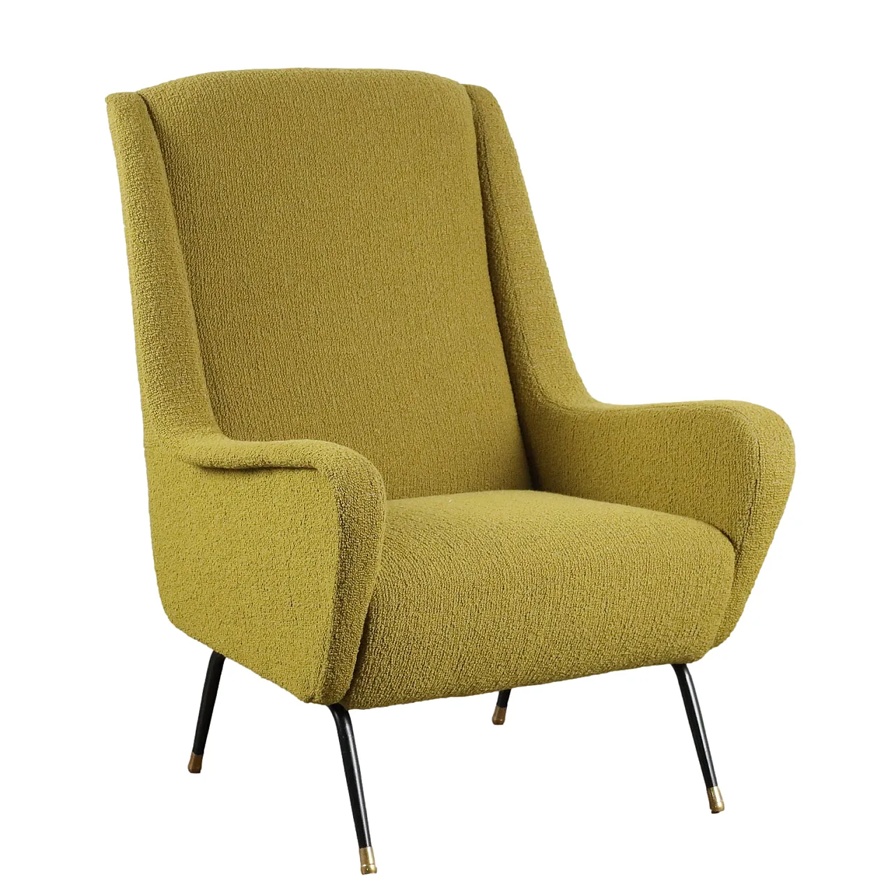 Fabric, metal and brass armchair, mid-20th century 1