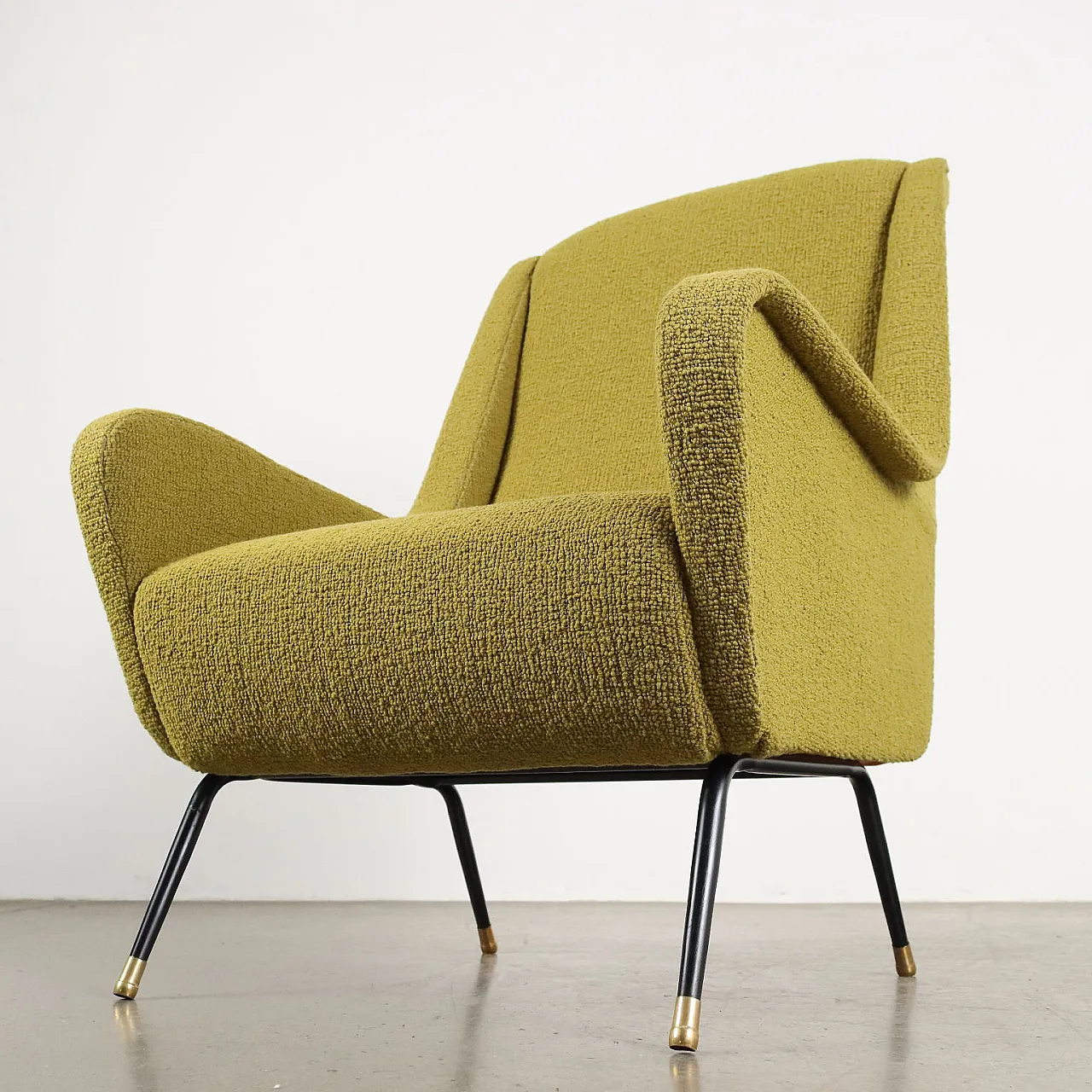 Fabric, metal and brass armchair, mid-20th century 3