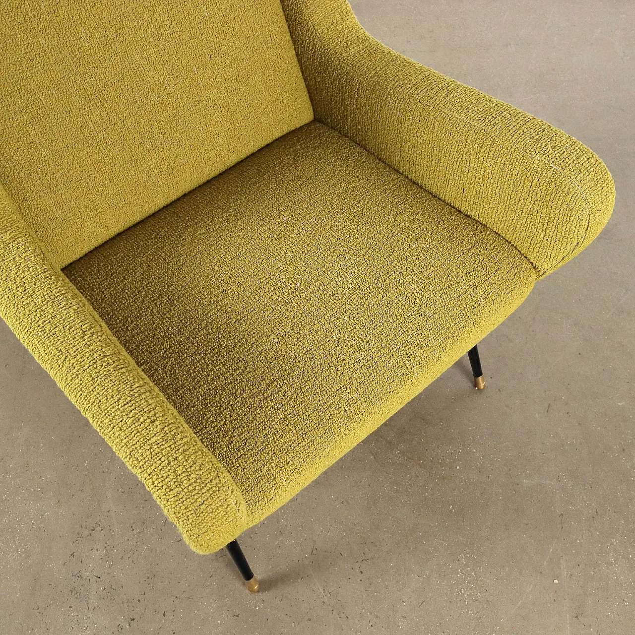 Fabric, metal and brass armchair, mid-20th century 8