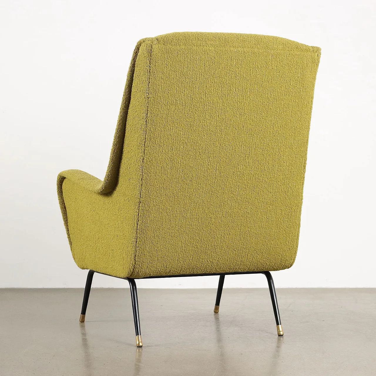 Fabric, metal and brass armchair, mid-20th century 9