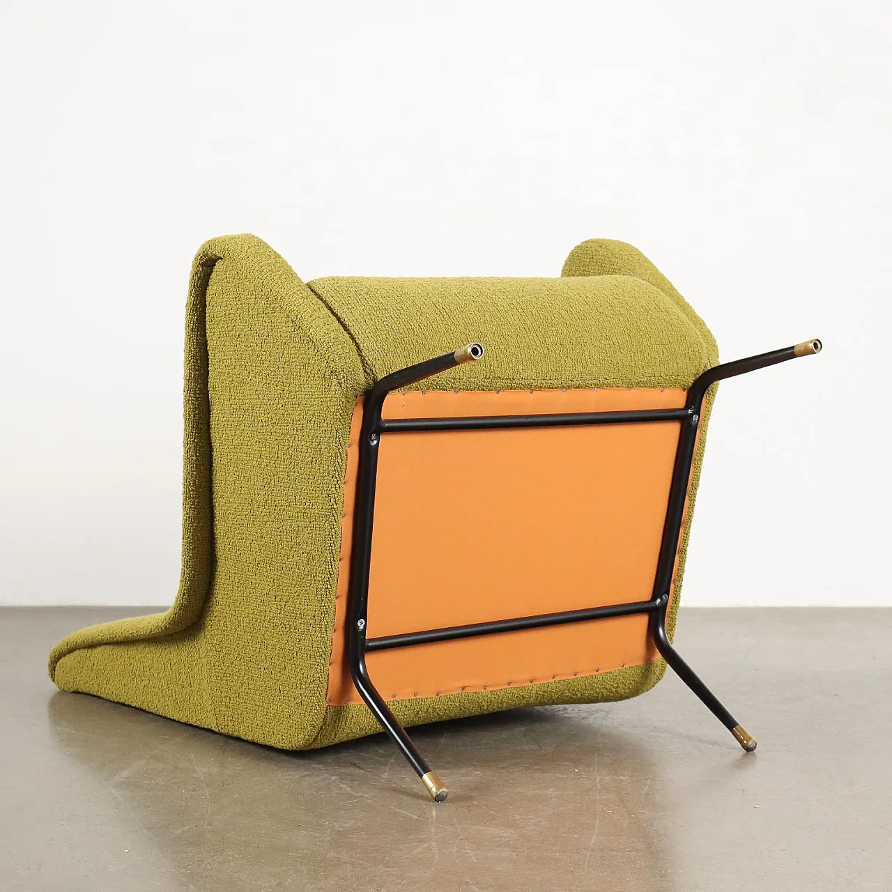 Fabric, metal and brass armchair, mid-20th century 10